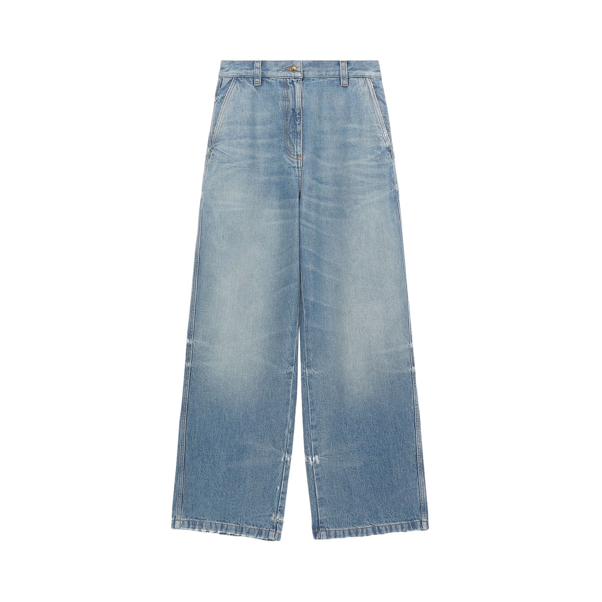 Pre-owned Palm Angels Washed Logo Wide Denim Jeans 'blue' | Women's Size 27
