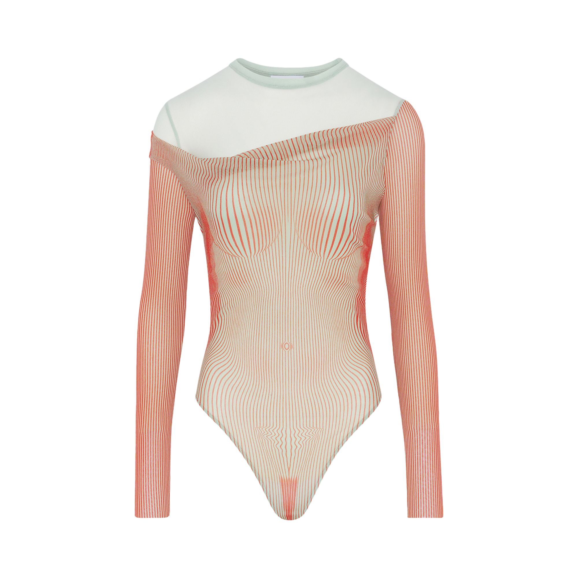 Pre-owned Jean Paul Gaultier Double Layer Pinstripe Body Morphing Bodysuit 'mint/coral' | Green | Women's Size