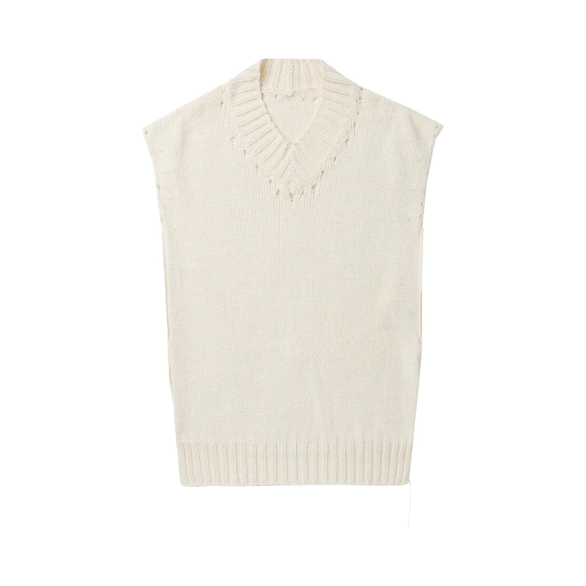 Pre-owned Y's Distressed V-neck Sleeveless Sweater 'off White' | Women's Size 2