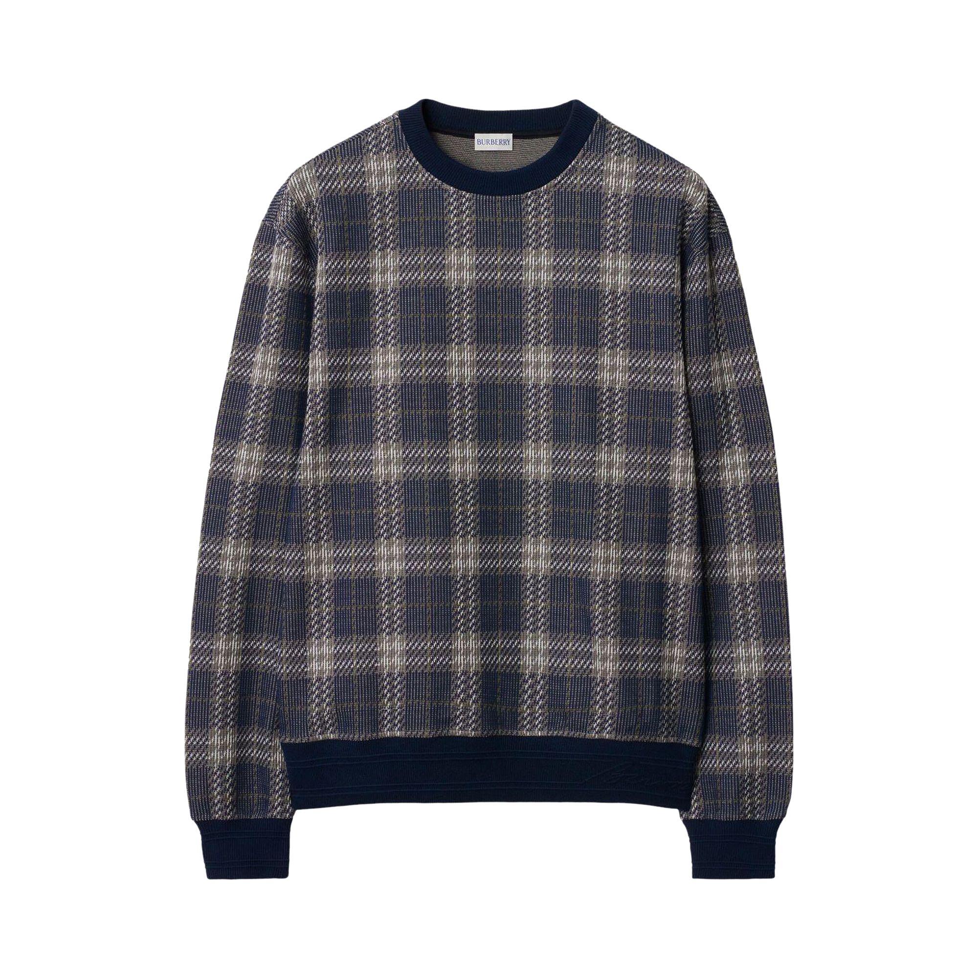 Pre-owned Burberry Jacquard Check Crewneck Top 'indigo' | Tan | Men's Size L
