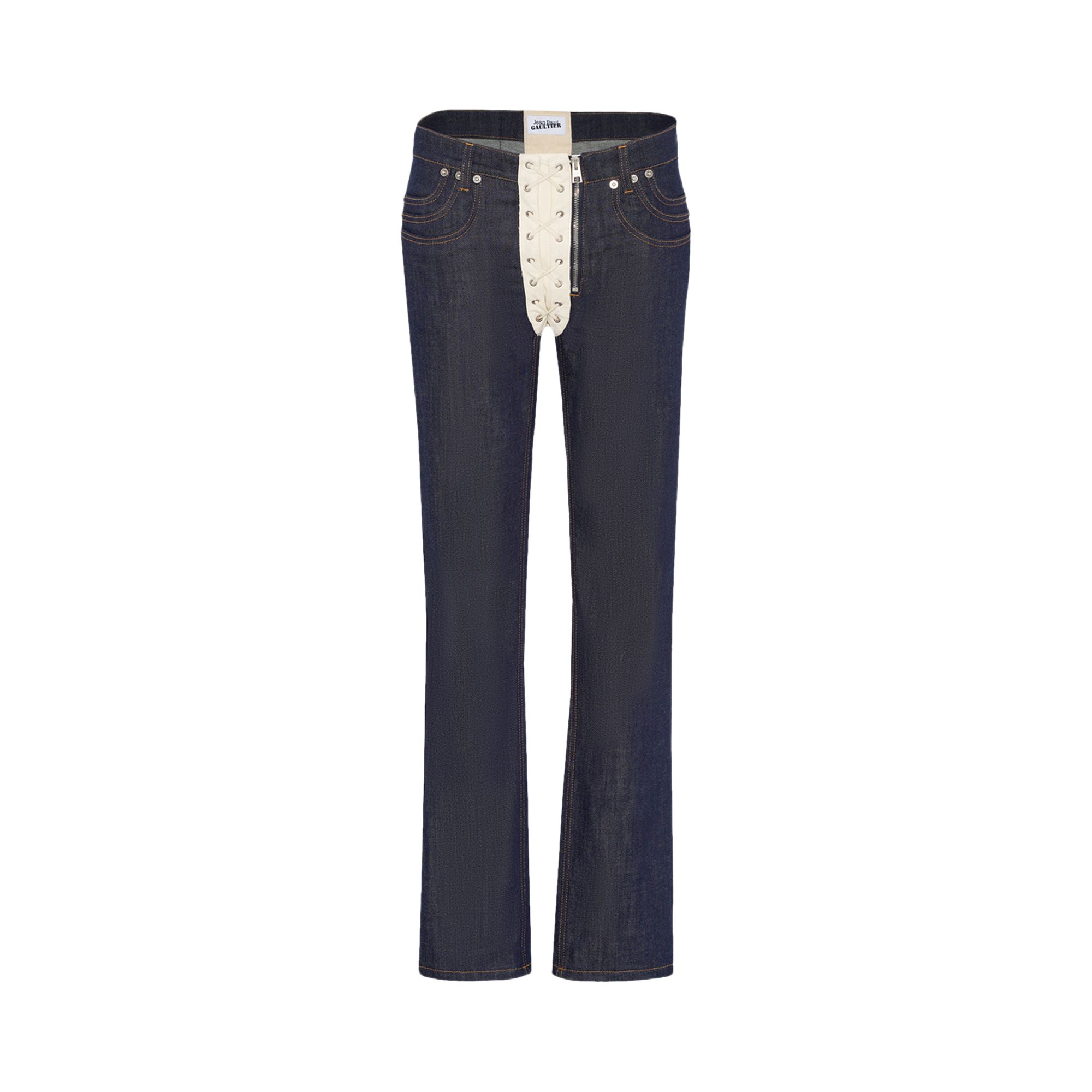 Pre-owned Jean Paul Gaultier Contrasting Lace-up Denim Jeans 'indigo/beige' | Blue | Women's Size 29