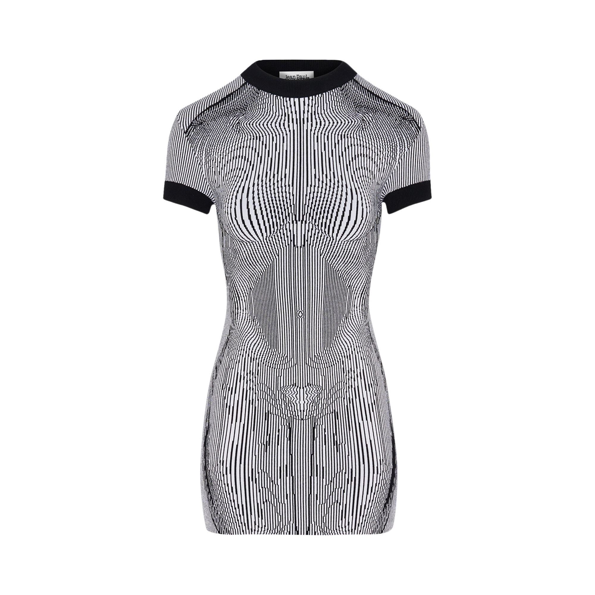 Pre-owned Jean Paul Gaultier Morphing Pinstripe Short Dress 'white/black' | Women's Size L