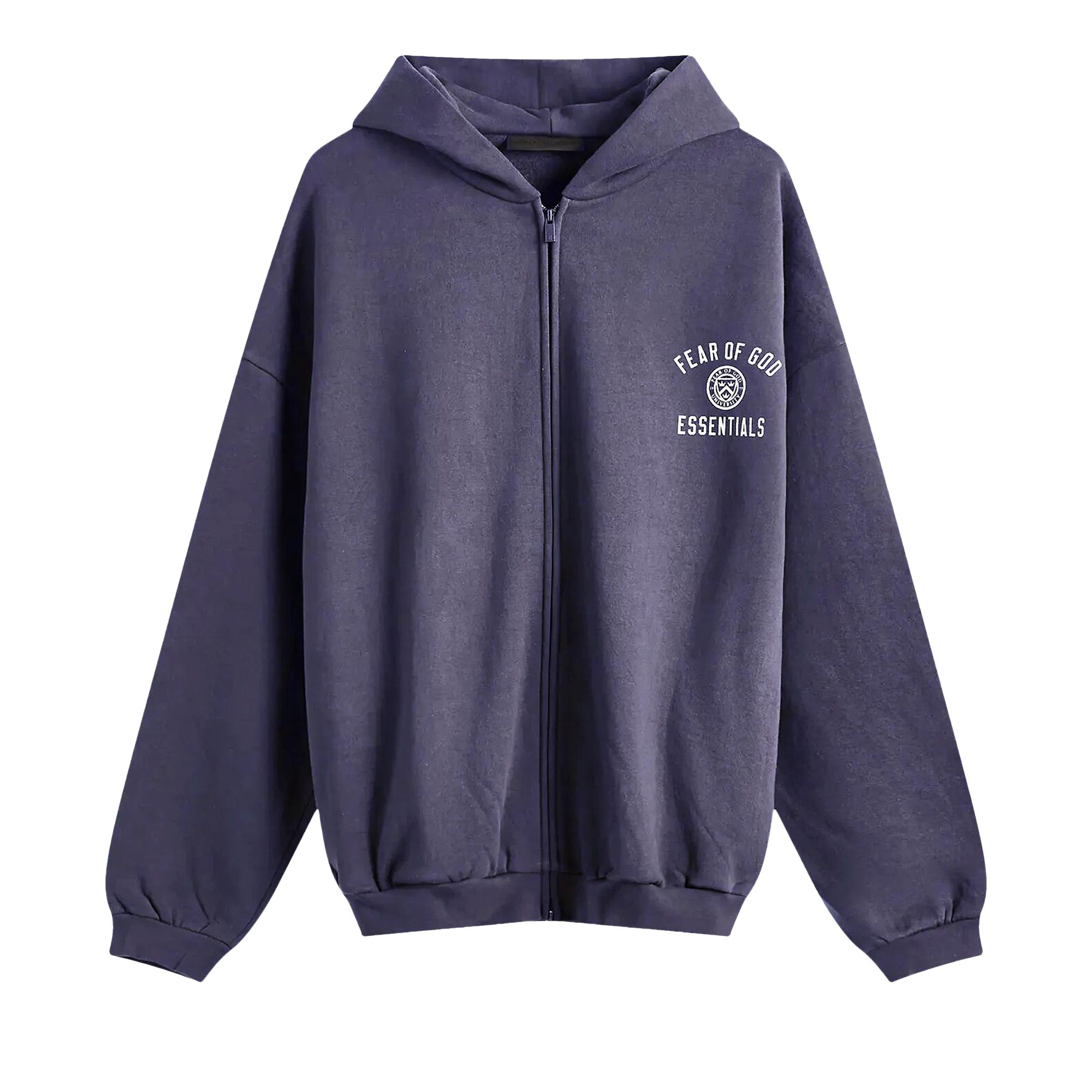 Pre-owned Essentials Fear Of God  Heavy Fleece Full Zip Hoodie 'marine' | Blue | Men's Size M