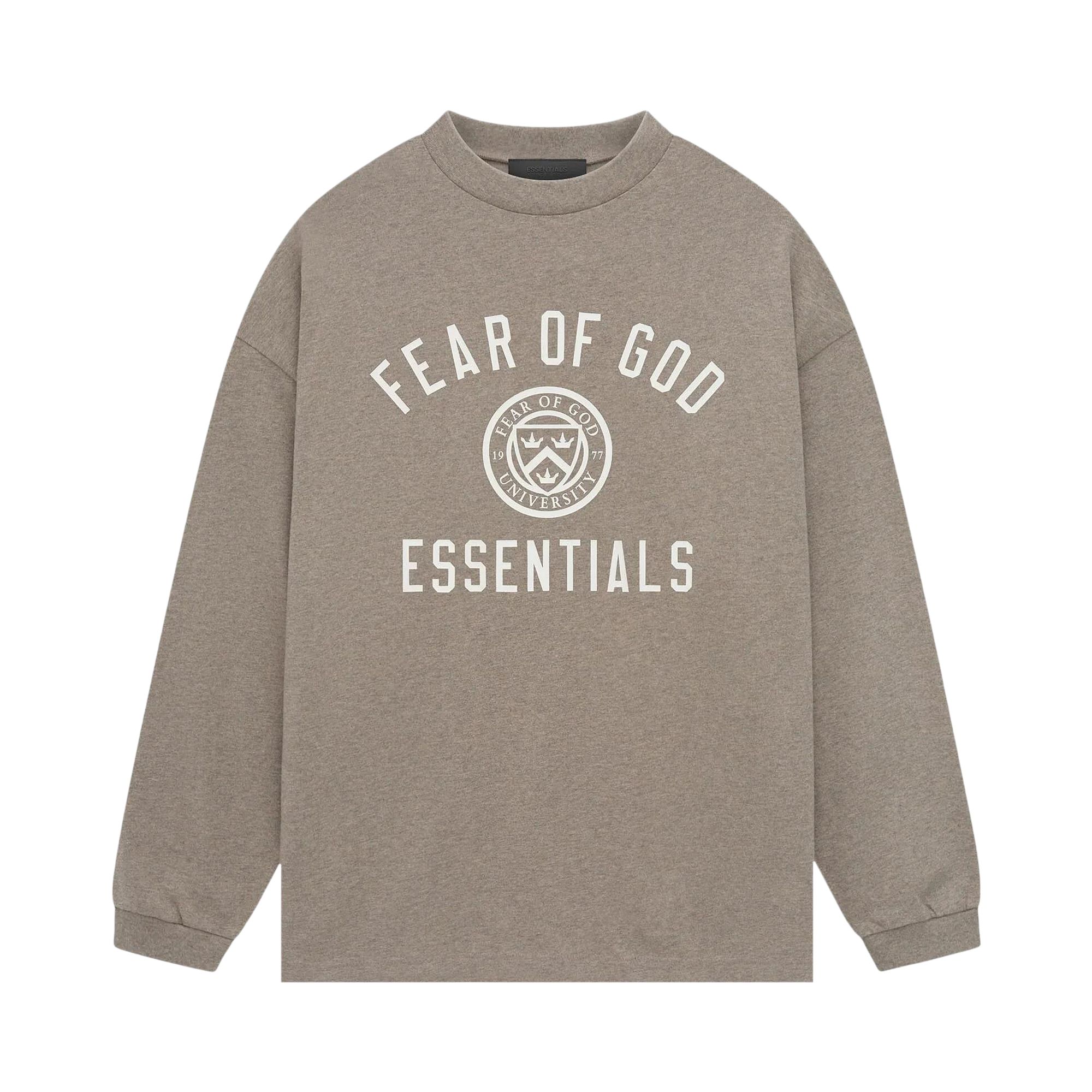 Pre-owned Essentials Fear Of God Jersey Long-sleeve Tee 'heather Grey' | Men's Size L In Gray