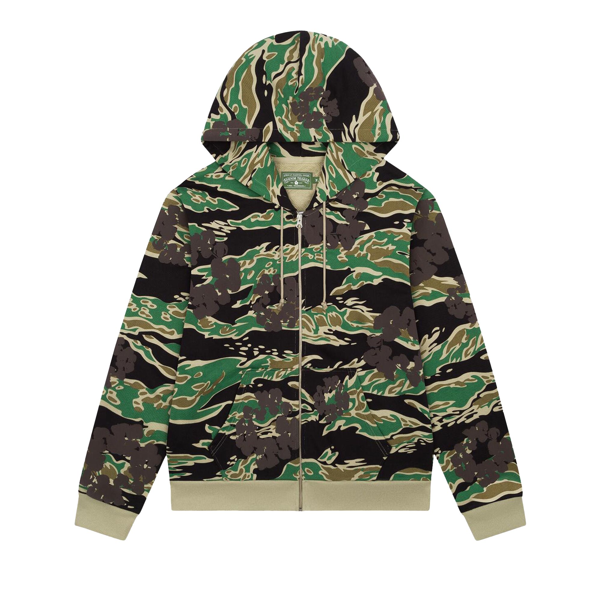 Pre-owned Denim Tears Wreath Zip Hoodie 'green Camo' | Multi-color | Men's Size M
