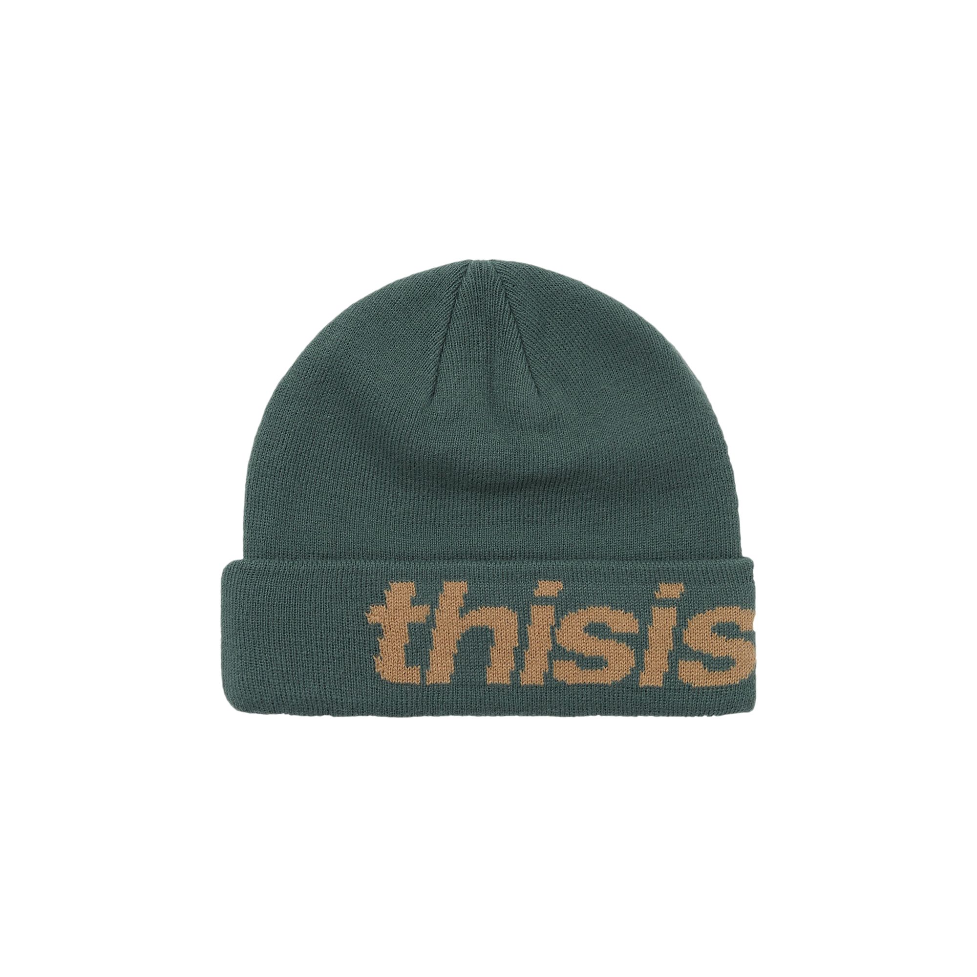 Pre-owned Thisisneverthat Hsp-logo Big Cuff Beanie 'moss' | Green | Men's Size Onesize