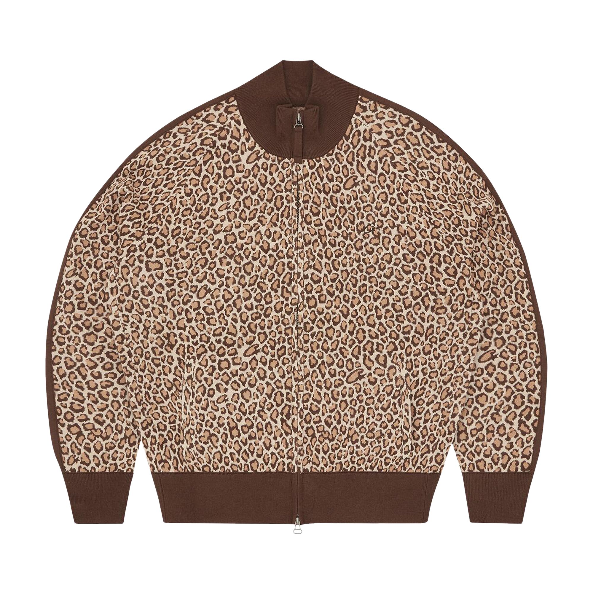 Pre-owned Corteiz Vvs Leopard Jacquard Knit Zip Up 'brown' | Men's Size M