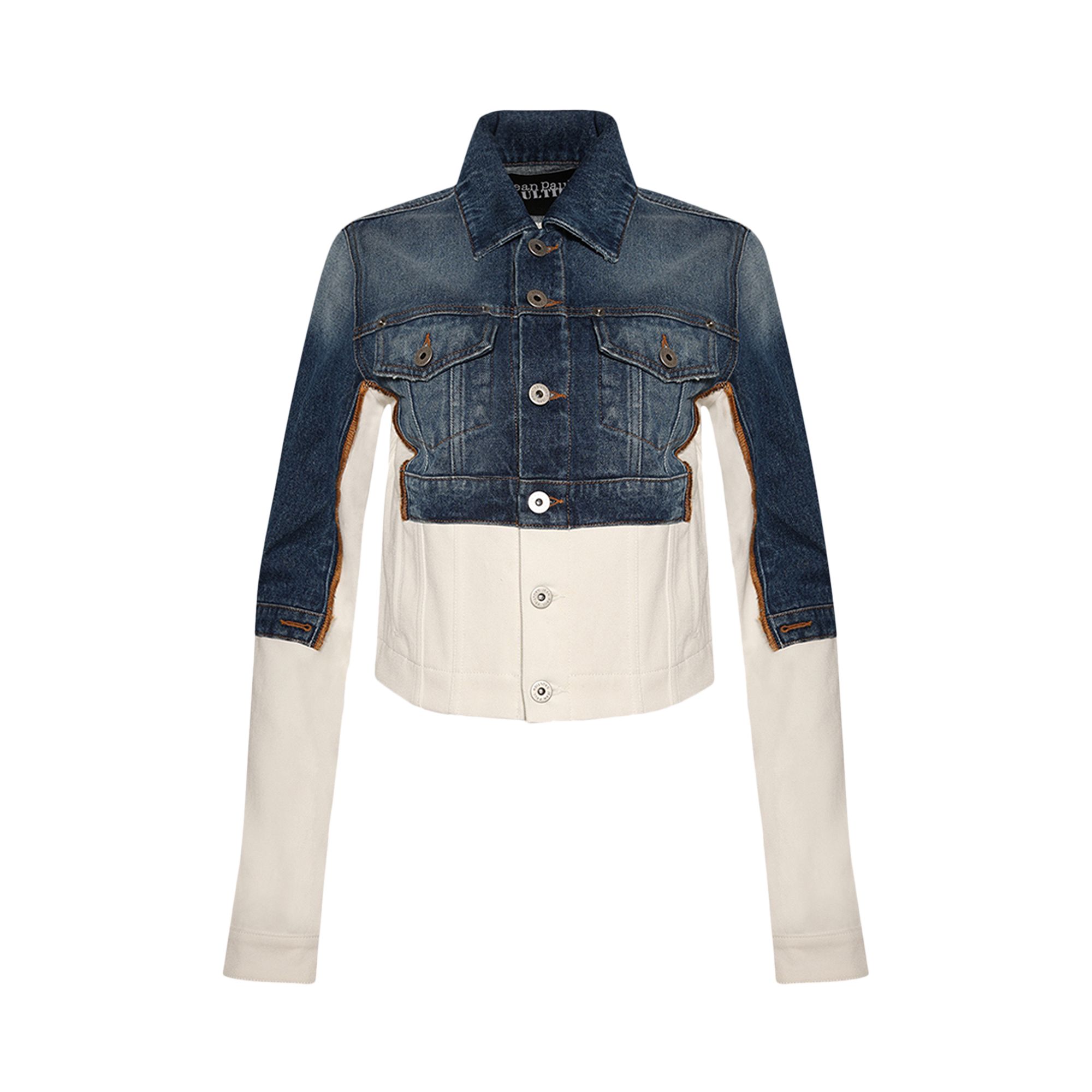 Pre-owned Jean Paul Gaultier Petit Grand Denim Jacket 'ecru/vintage Blue' | White | Women's Size L