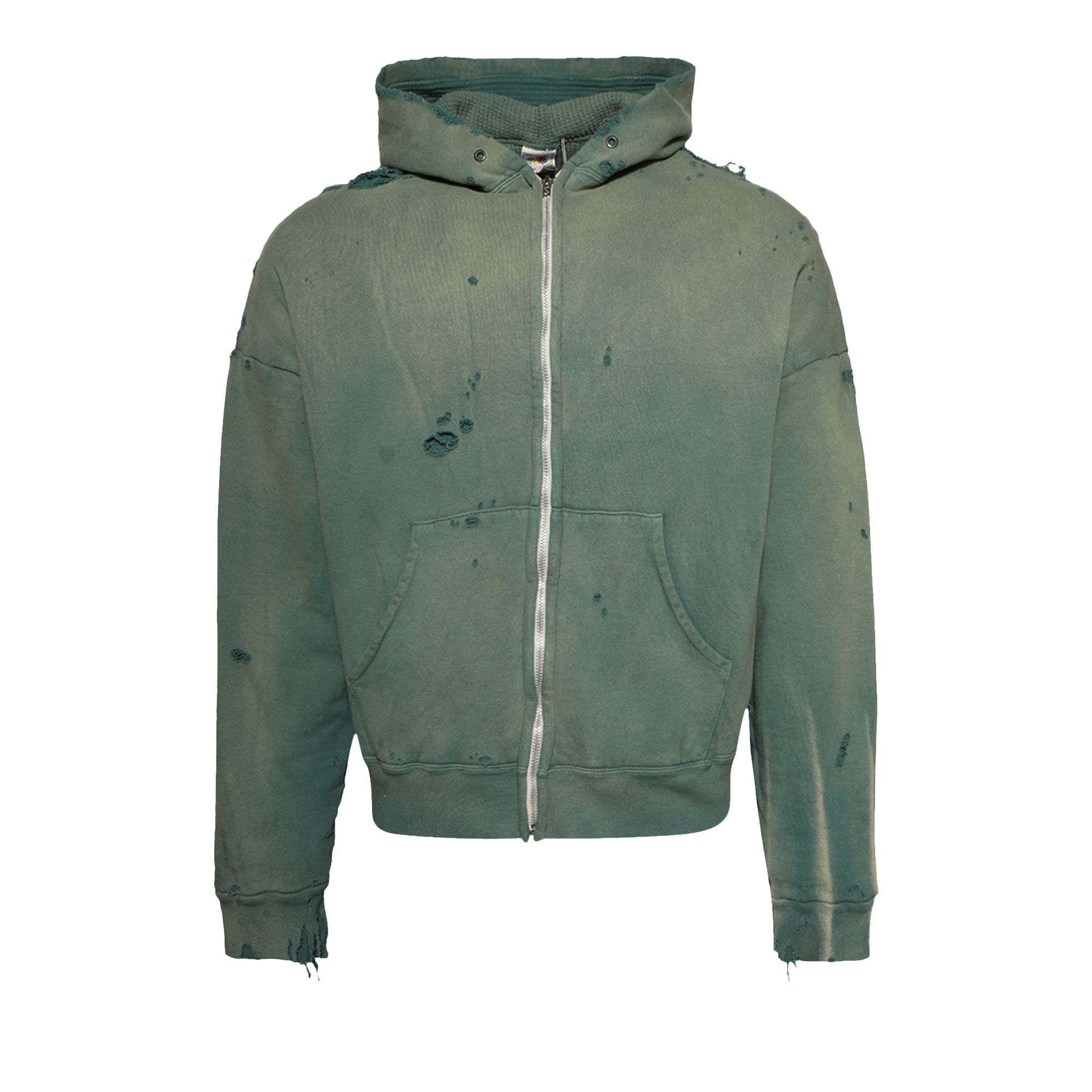 Pre-owned Saint Mxxxxxx Distressed Zip-up Hoodie 'green' | Men's Size M