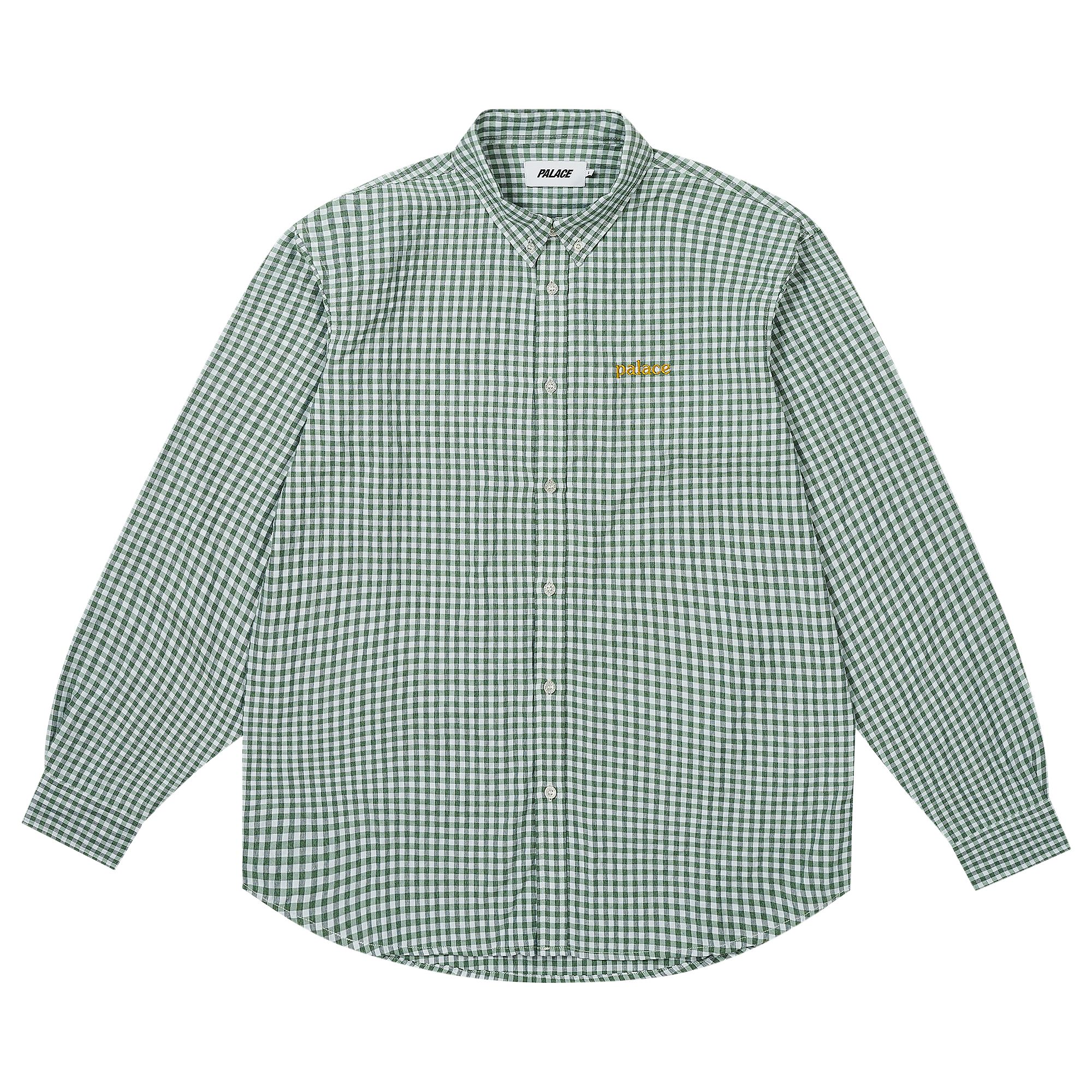 Pre-owned Palace Seersucker Oxford Shirt 'green Gingham' | Men's Size S