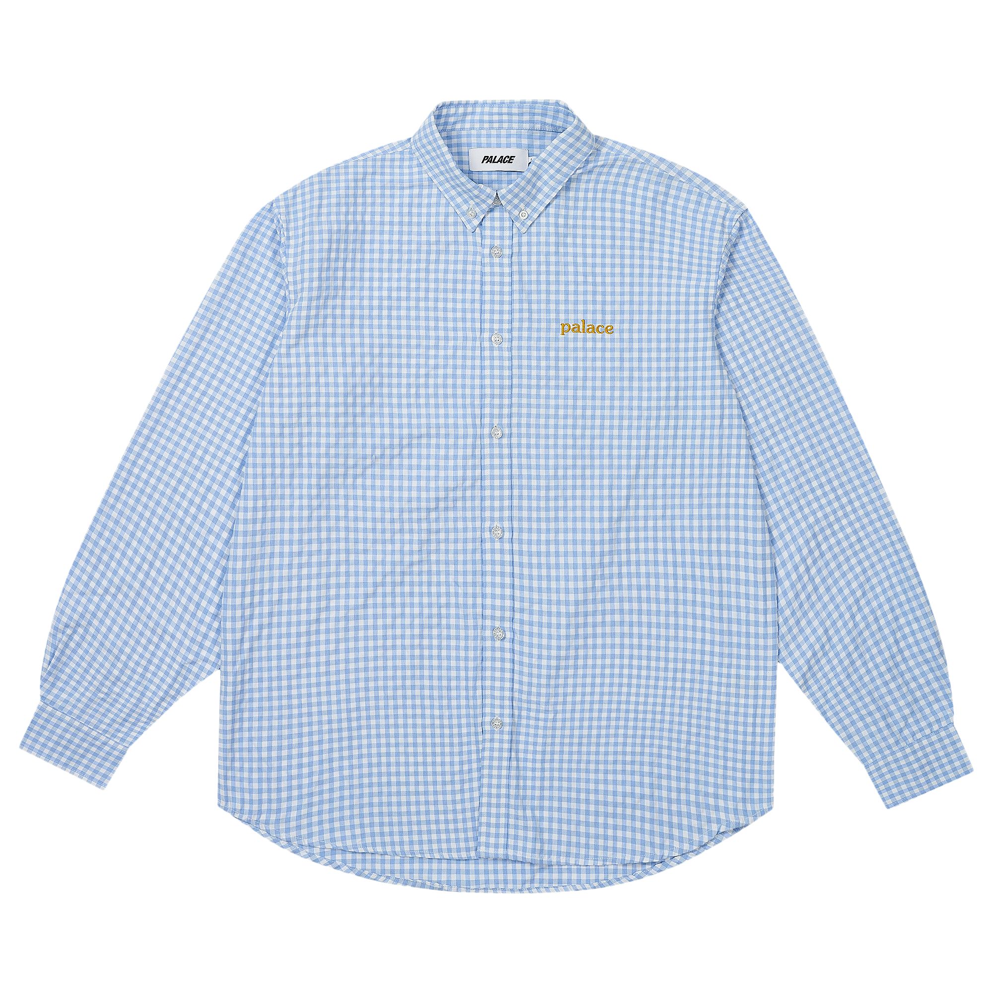 Pre-owned Palace Seersucker Oxford Shirt 'blue Gingham' | Men's Size L