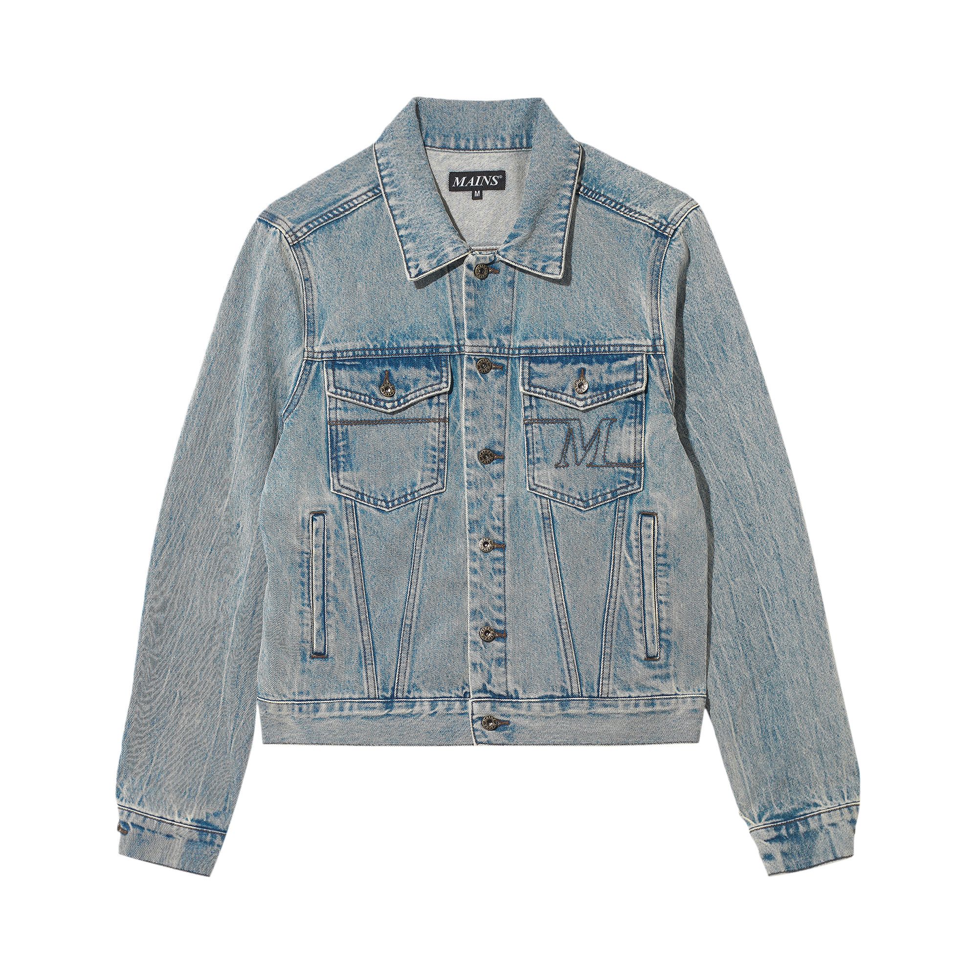 Pre-owned Mains Washed Denim Jacket 'blue' | Men's Size L