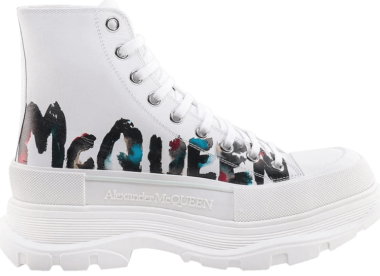 Alexander McQueen Tread Slick Boot Graffiti Logo   White Multi Color