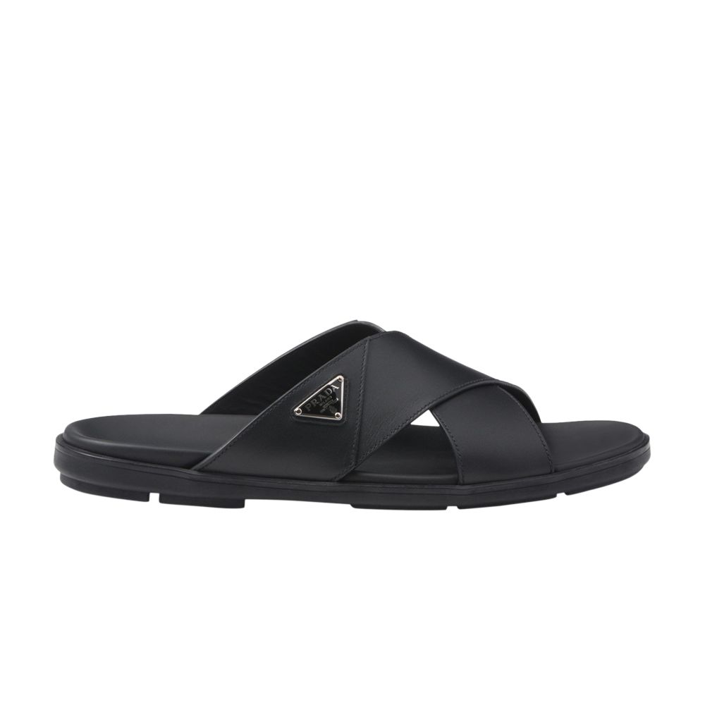 Pre-owned Prada Leather Criss Cross Slide 'black' | Men's Size 6