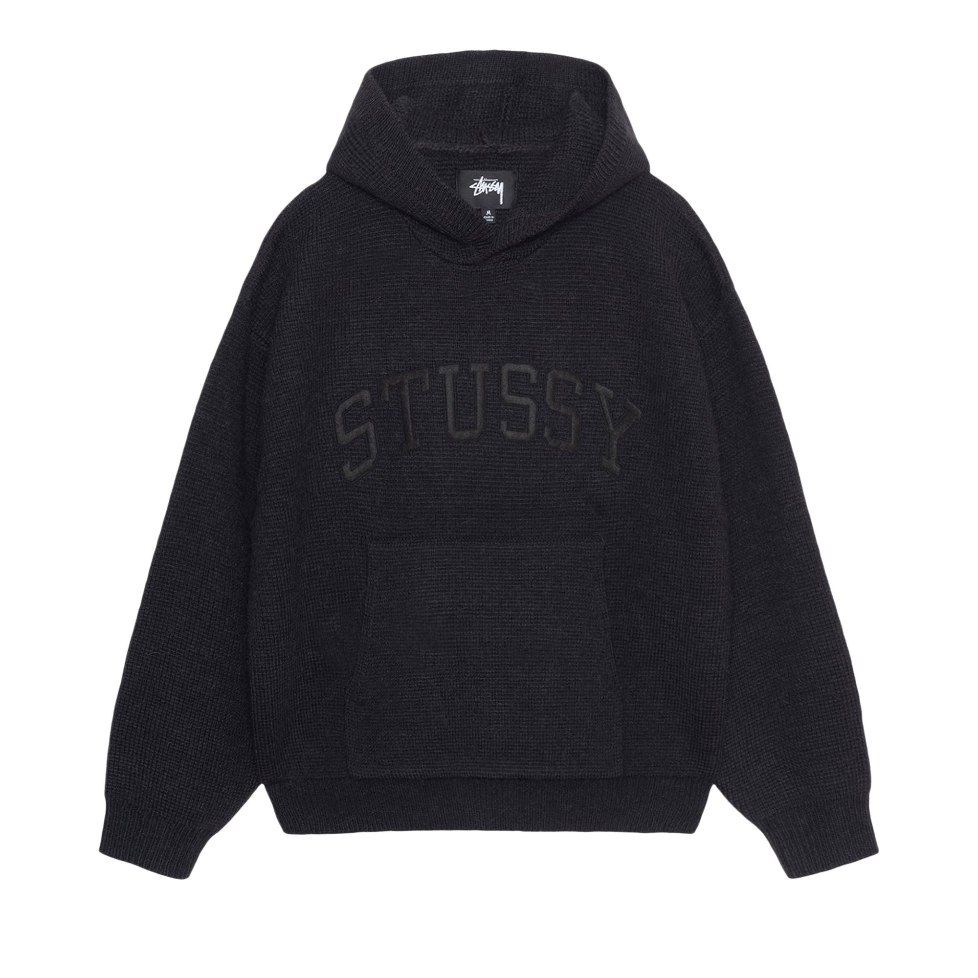 Pre-owned Stussy Felt Patch Knit Hoodie 'black' | Men's Size Xl