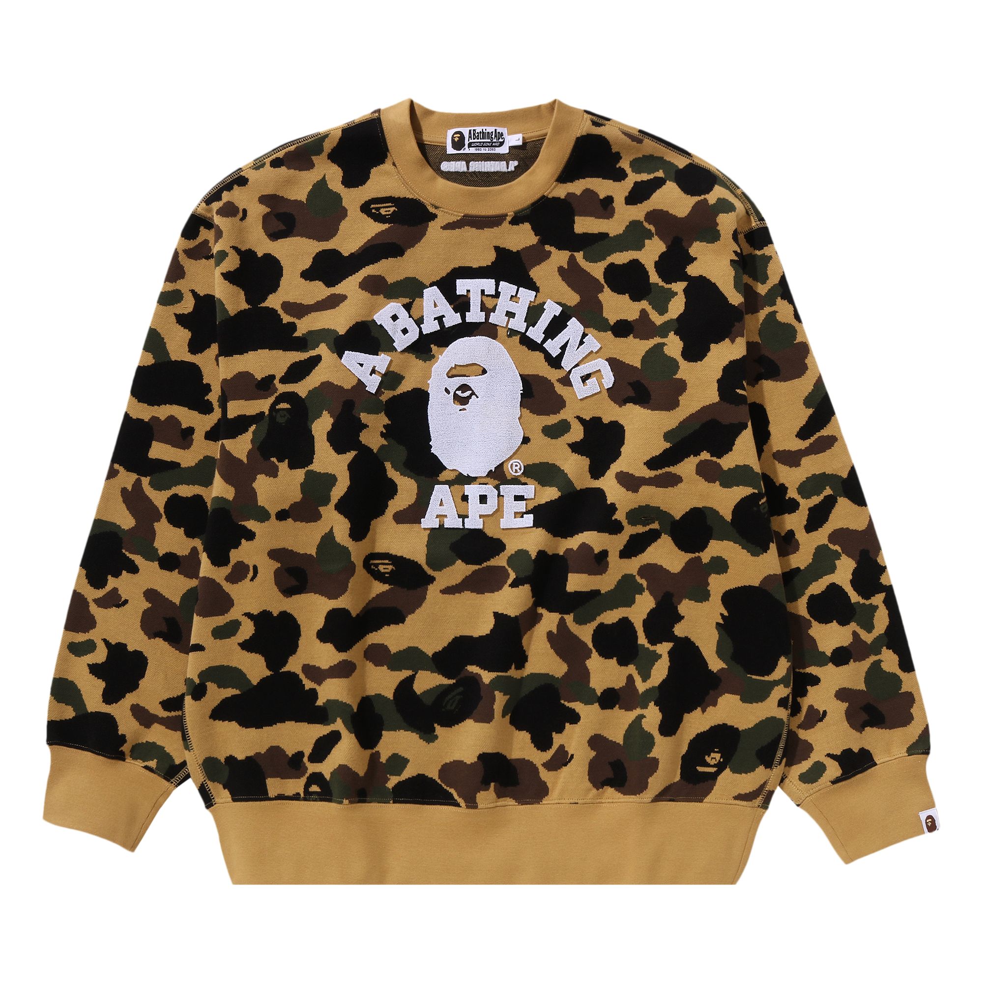 Pre-owned Bape 1st Camo Jacquard College Relax Fit Crewneck Sweatshirt 'yellow' | Men's Size M