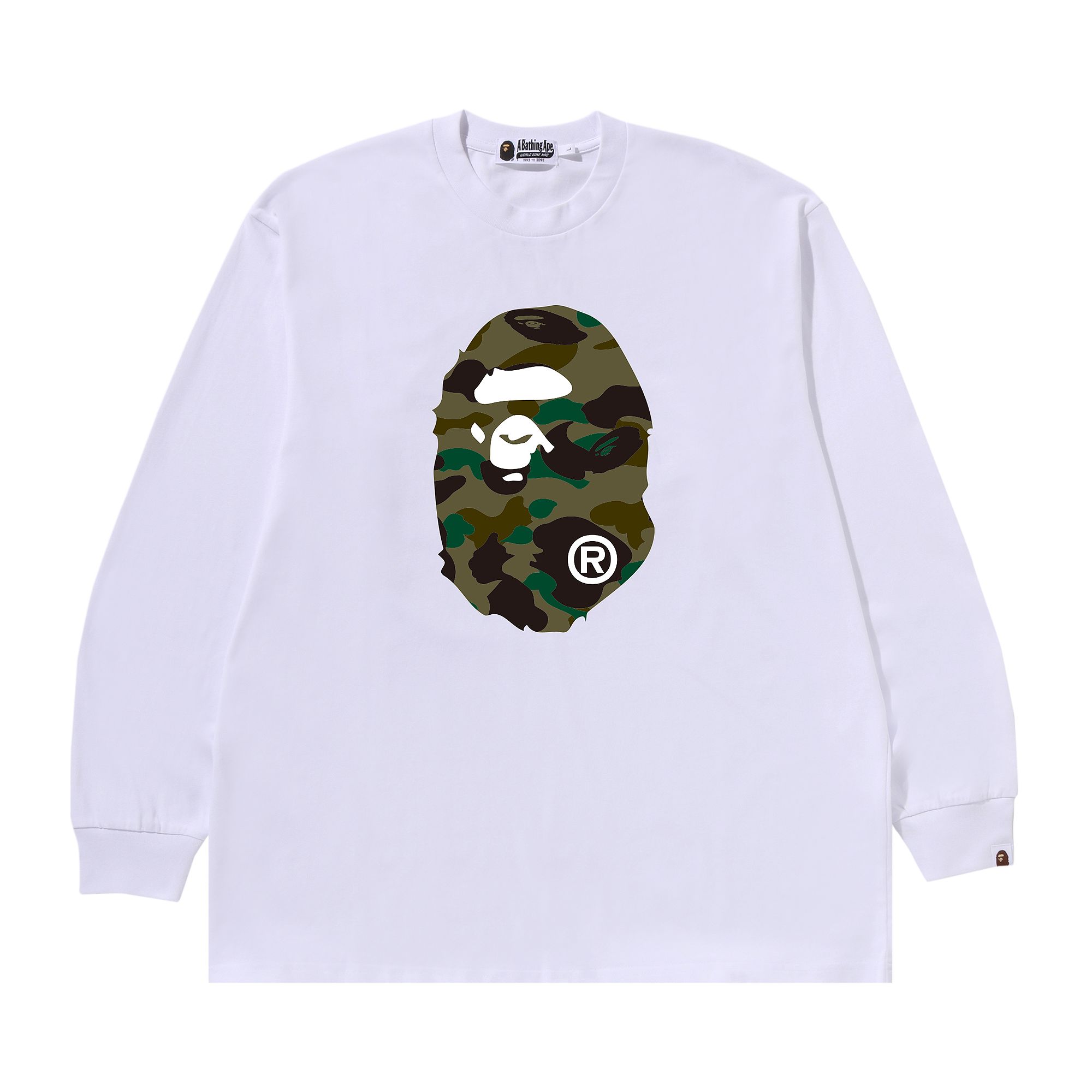 Pre-owned Bape 1st Camo Ape Head Relaxed Fit Long-sleeve Tee 'white' | Men's Size S