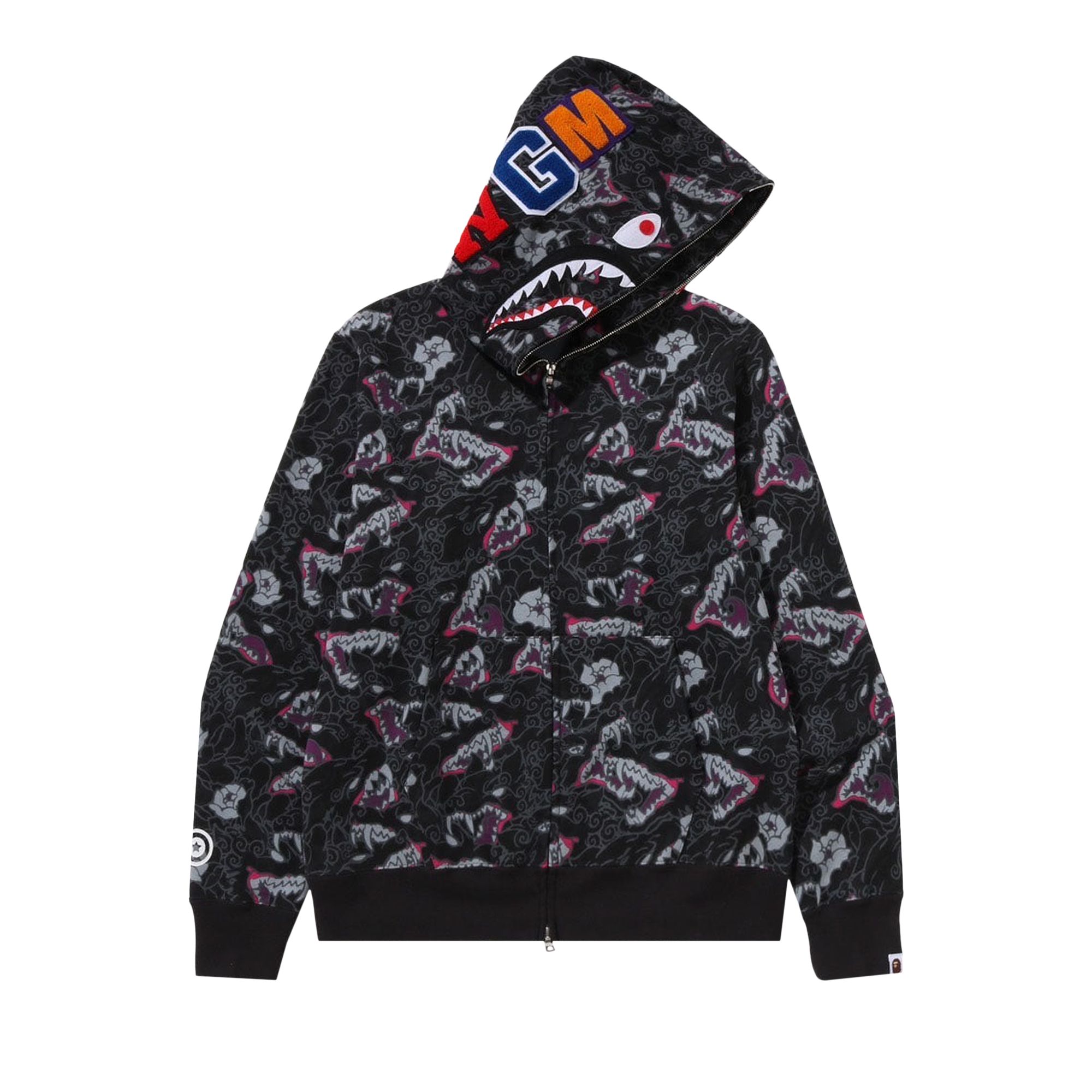 Pre-owned Bape Japanese Tattoo Camo Shark Full Zip Hoodie 'black'