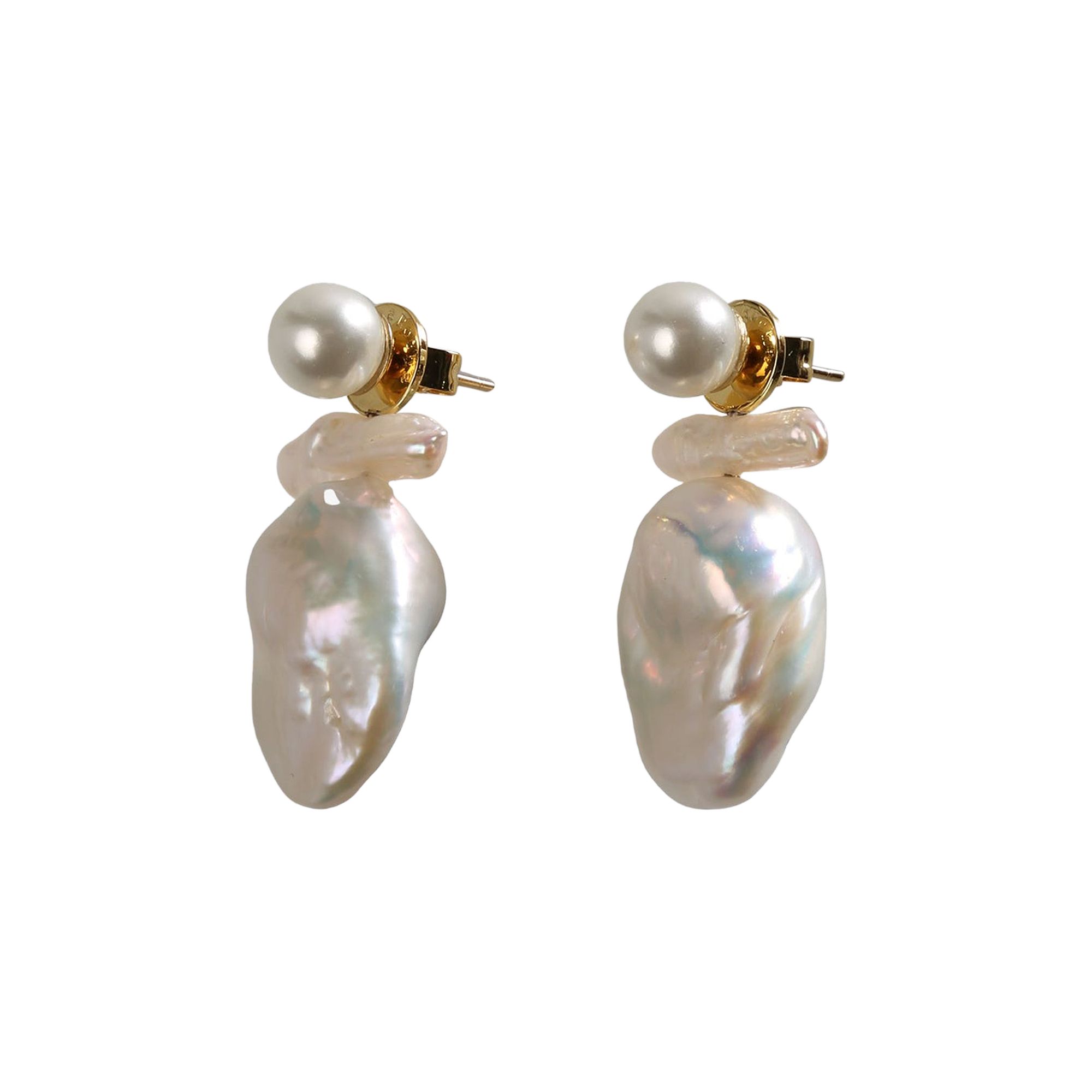 Pre-owned Simone Rocha Stacked Baroque Pearl Stud Earrings 'white' | Women's Size Onesize