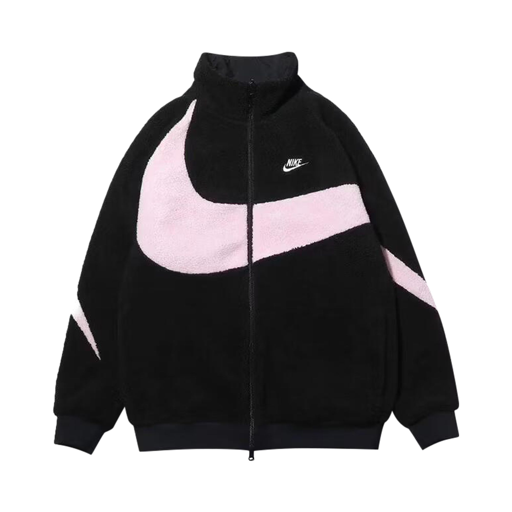 Pre-owned Nike Women's Big Swoosh Reversible Boa Jacket (asia Sizing) 'black Prism/pink' | Women's Size M