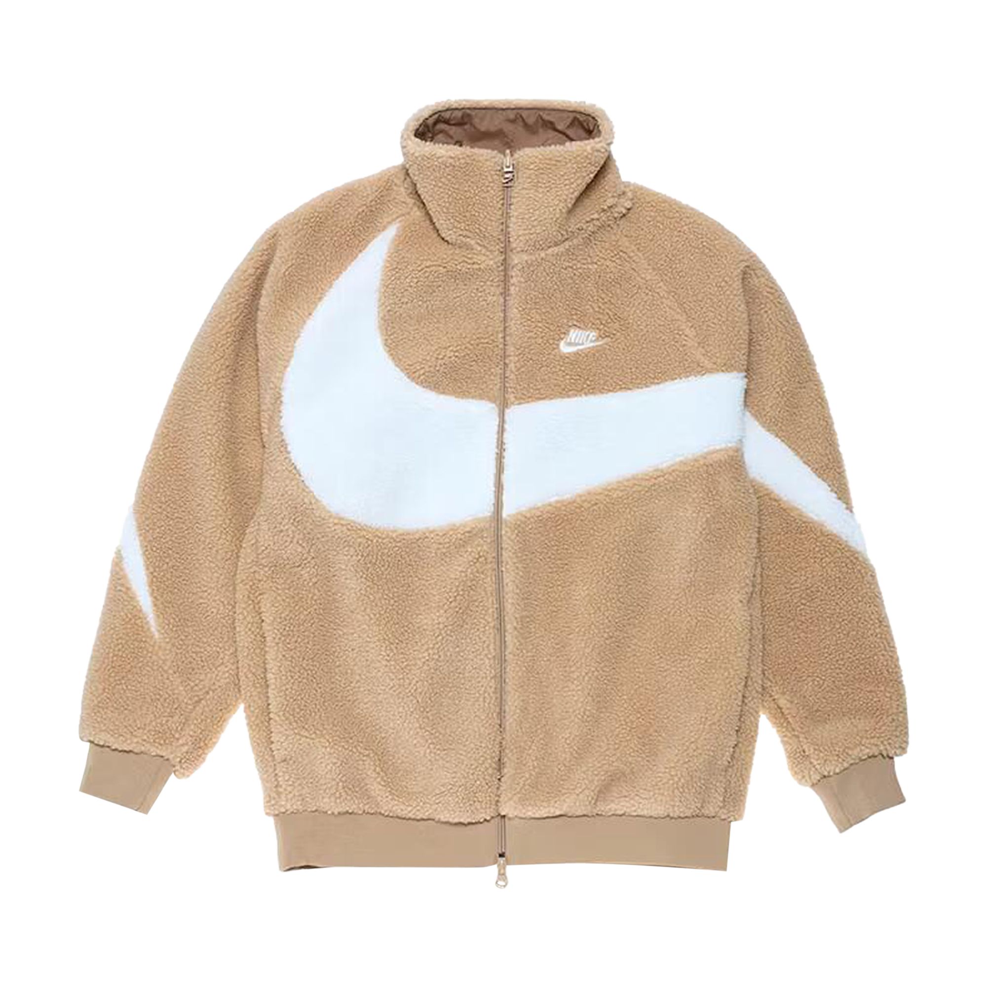 Pre-owned Nike Big Swoosh Reversible Boa Jacket (asia Sizing) 'hemp White' | Tan | Men's Size Xs