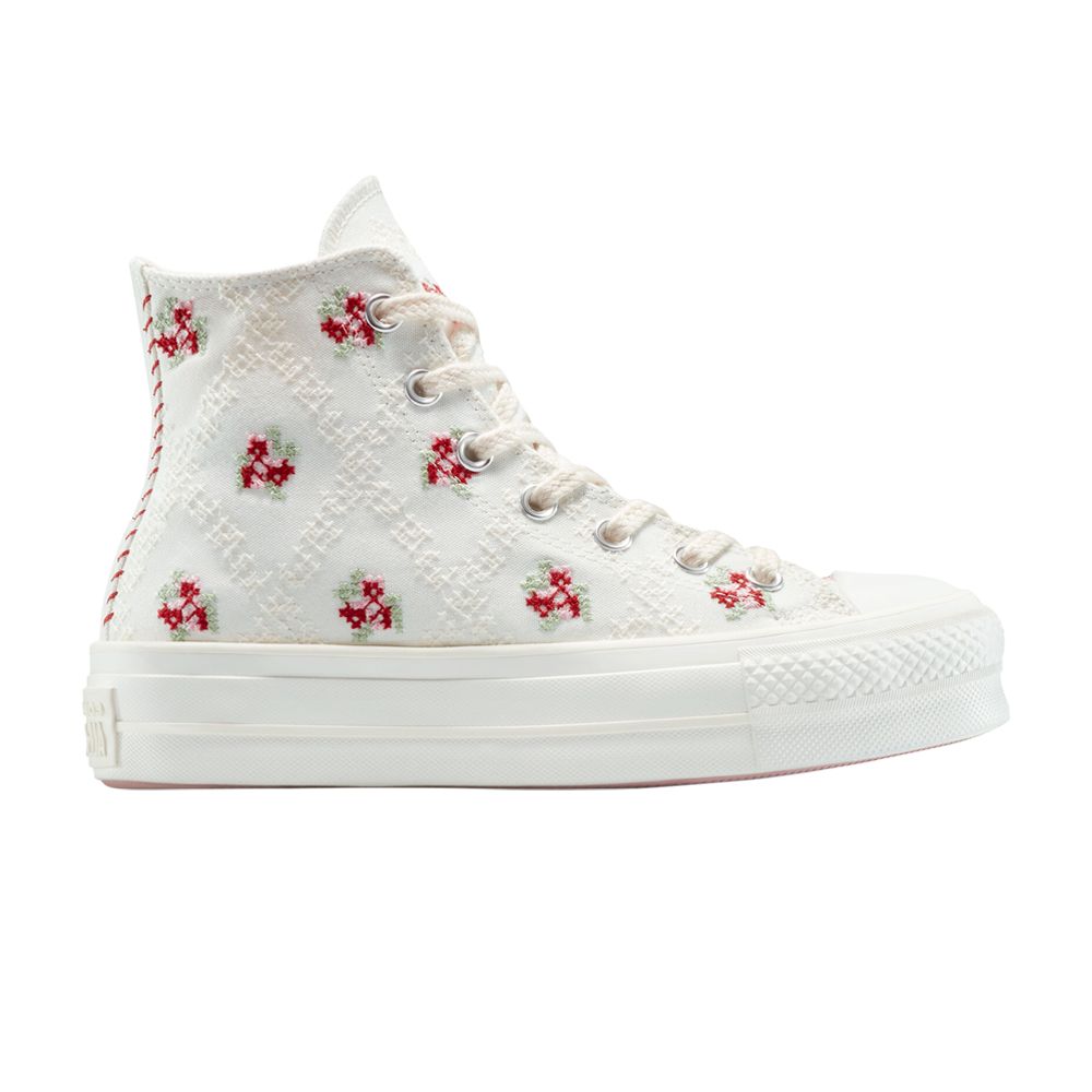 Pre-owned Converse Wmns Chuck Taylor All Star Lift Platform High 'cross Stitch Roses' | White | Women's Size 7