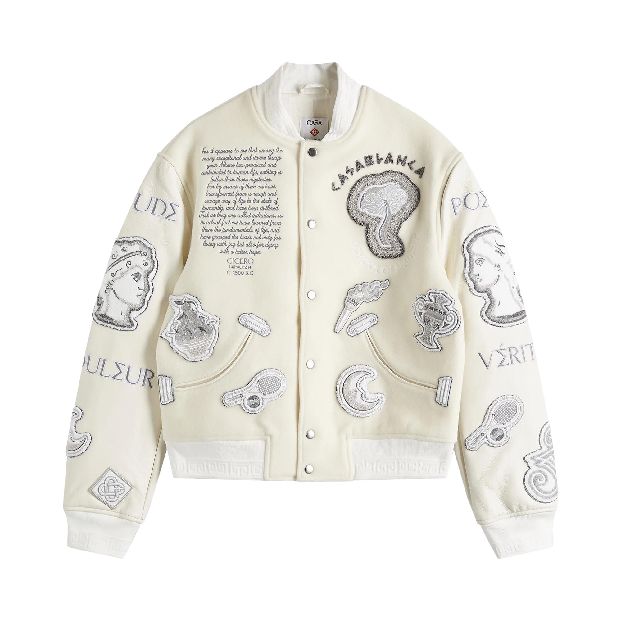 Pre-owned Casablanca Chenille Embroidered Patchwork Bomber Jacket 'off White' | Men's Size Xxl