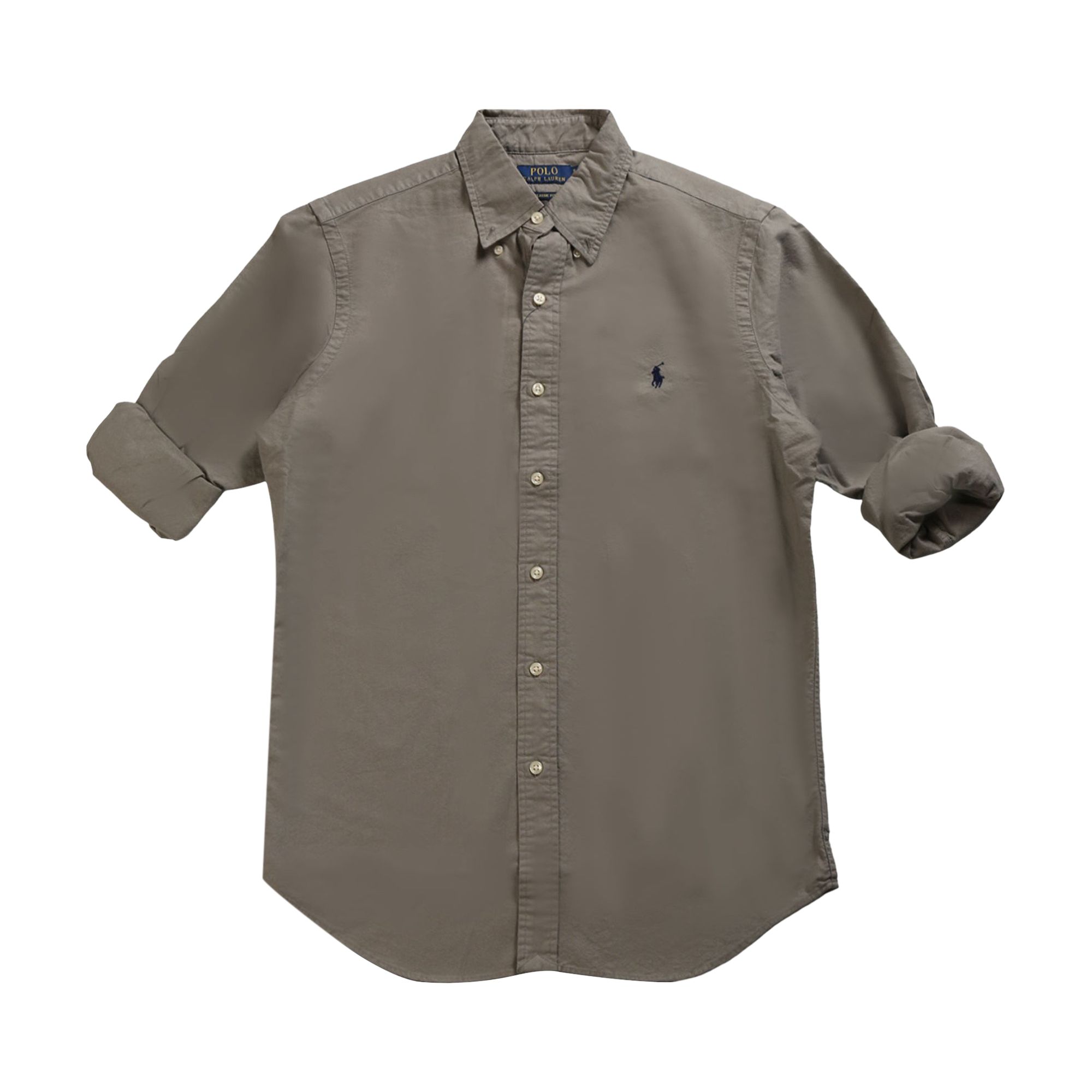 Pre-owned Polo Ralph Lauren Long-sleeve Garment-dyed Oxford Sport Shirt 'perfect Grey' | Men's Size M