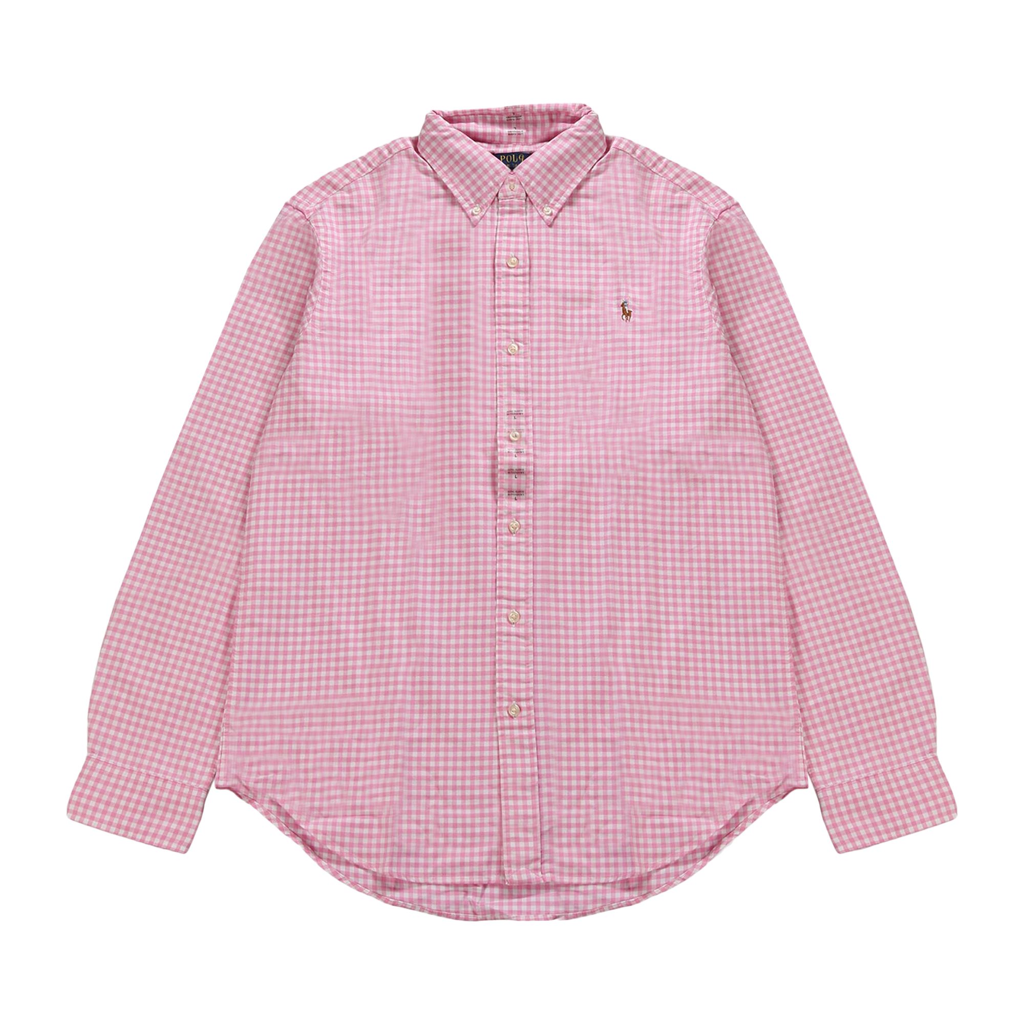 Pre-owned Polo Ralph Lauren Long-sleeve Classic Oxford Sport Gingham Shirt 'pink/white' | Men's Size M