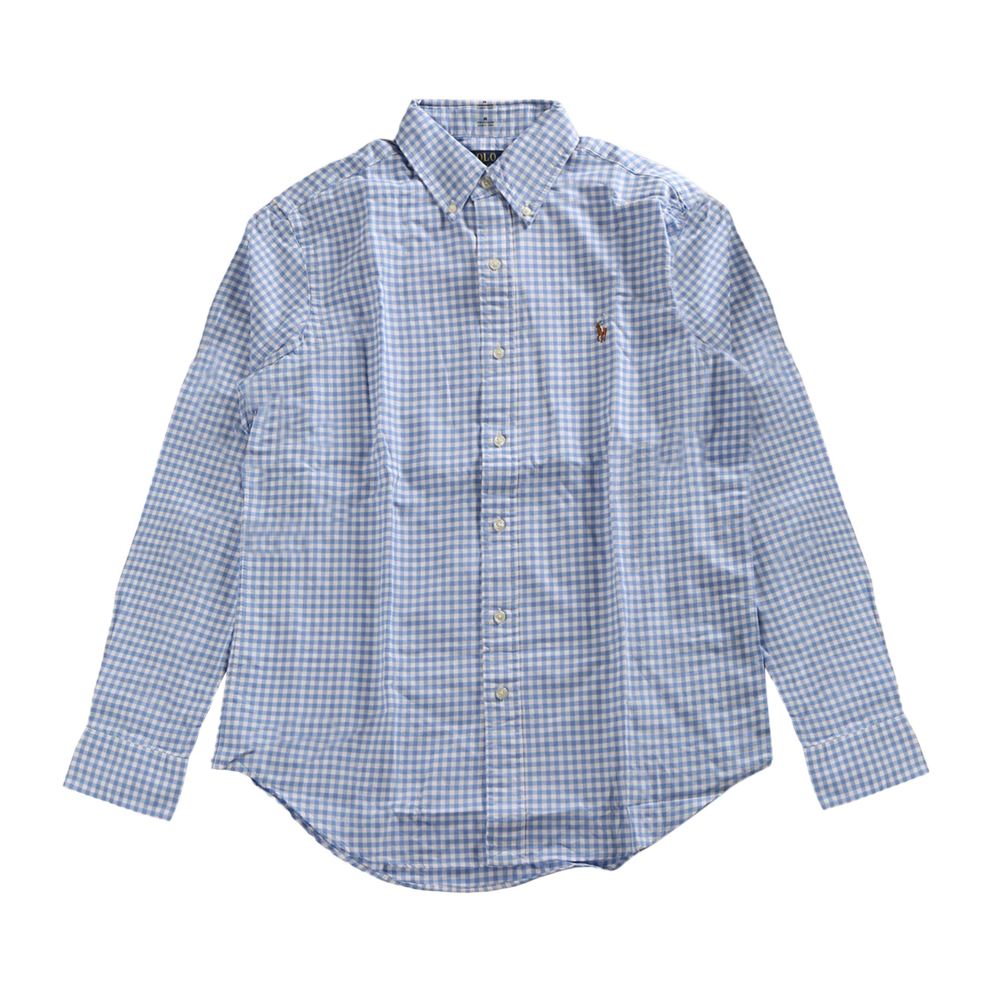 Pre-owned Polo Ralph Lauren Long-sleeve Classic Oxford Sport Gingham Shirt 'light Blue/white' | Men's Size M