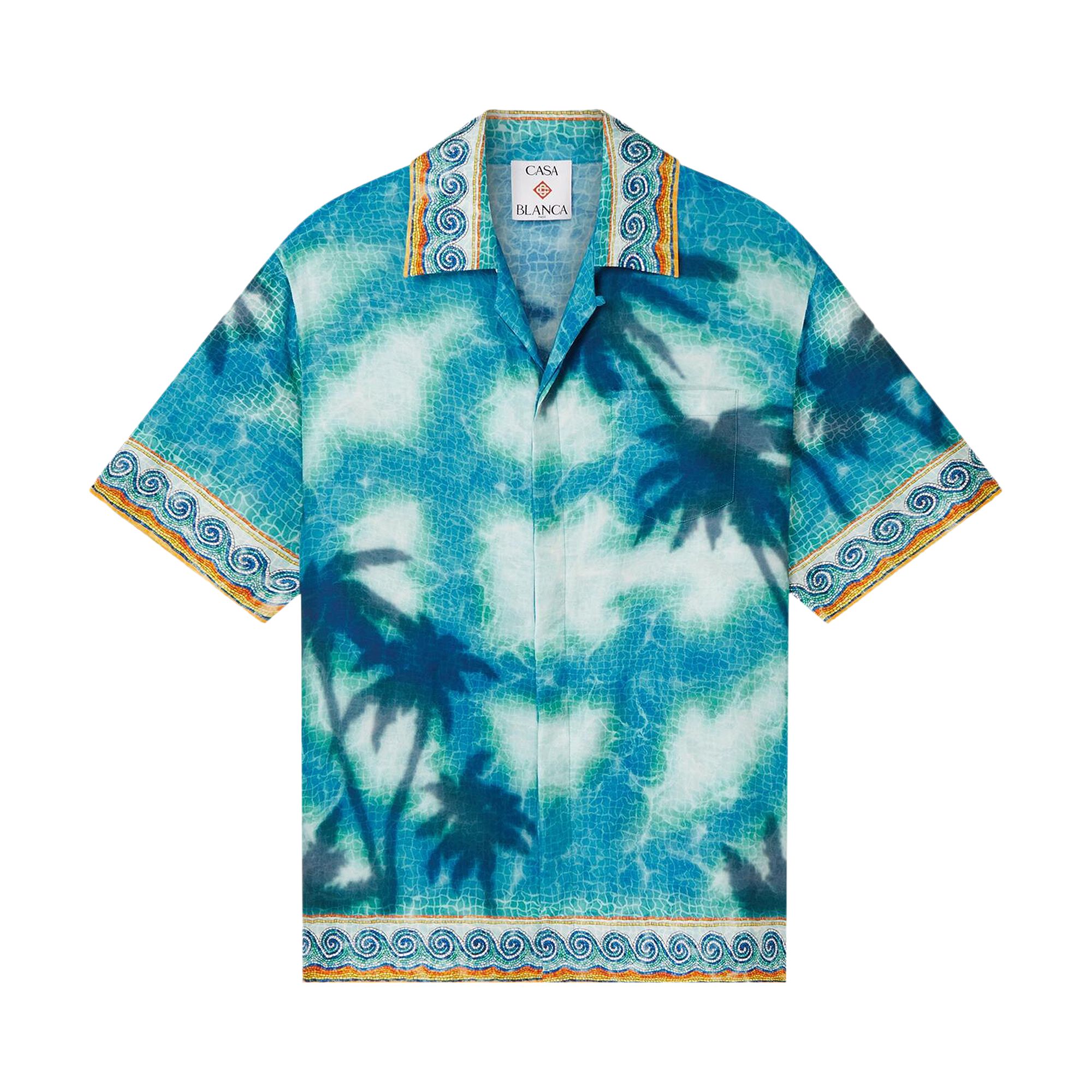 Pre-owned Casablanca Caustics Emblem Silk Shirt 'turquoise' | Blue | Men's Size M