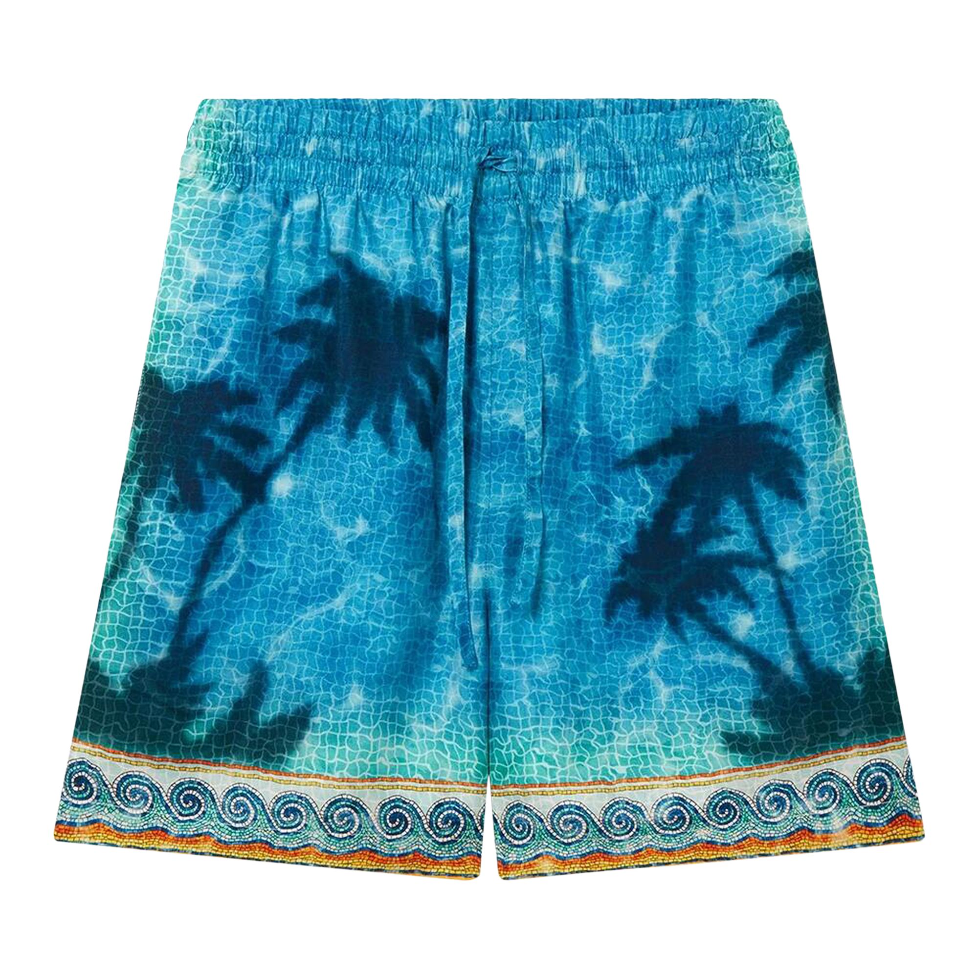 Pre-owned Casablanca Caustics Emblem Silk Shorts 'turquoise' | Blue | Men's Size Xl