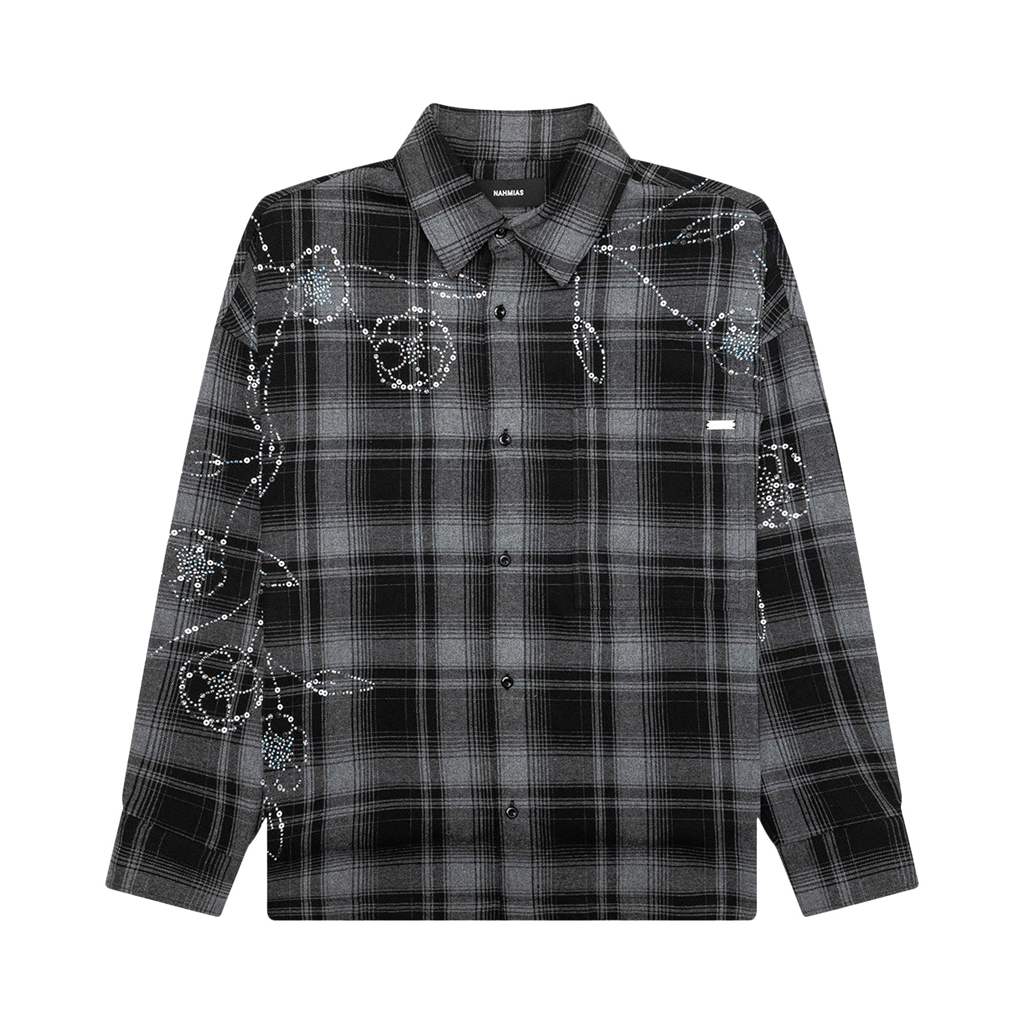 Pre-owned Nahmias Plaid Beaded Oversized Shirt 'black Rayon' | Men's Size Xl