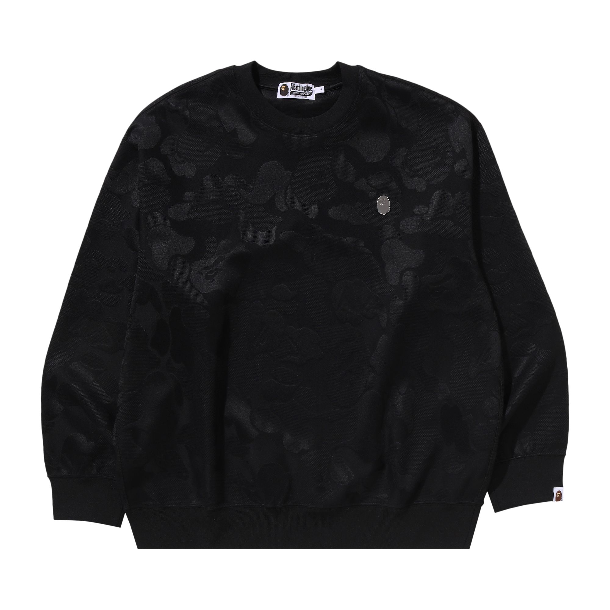 Pre-owned Bape Solid Camo Jacquard One Point Relax Fit Crewneck Sweatshirt 'black' | Men's Size S