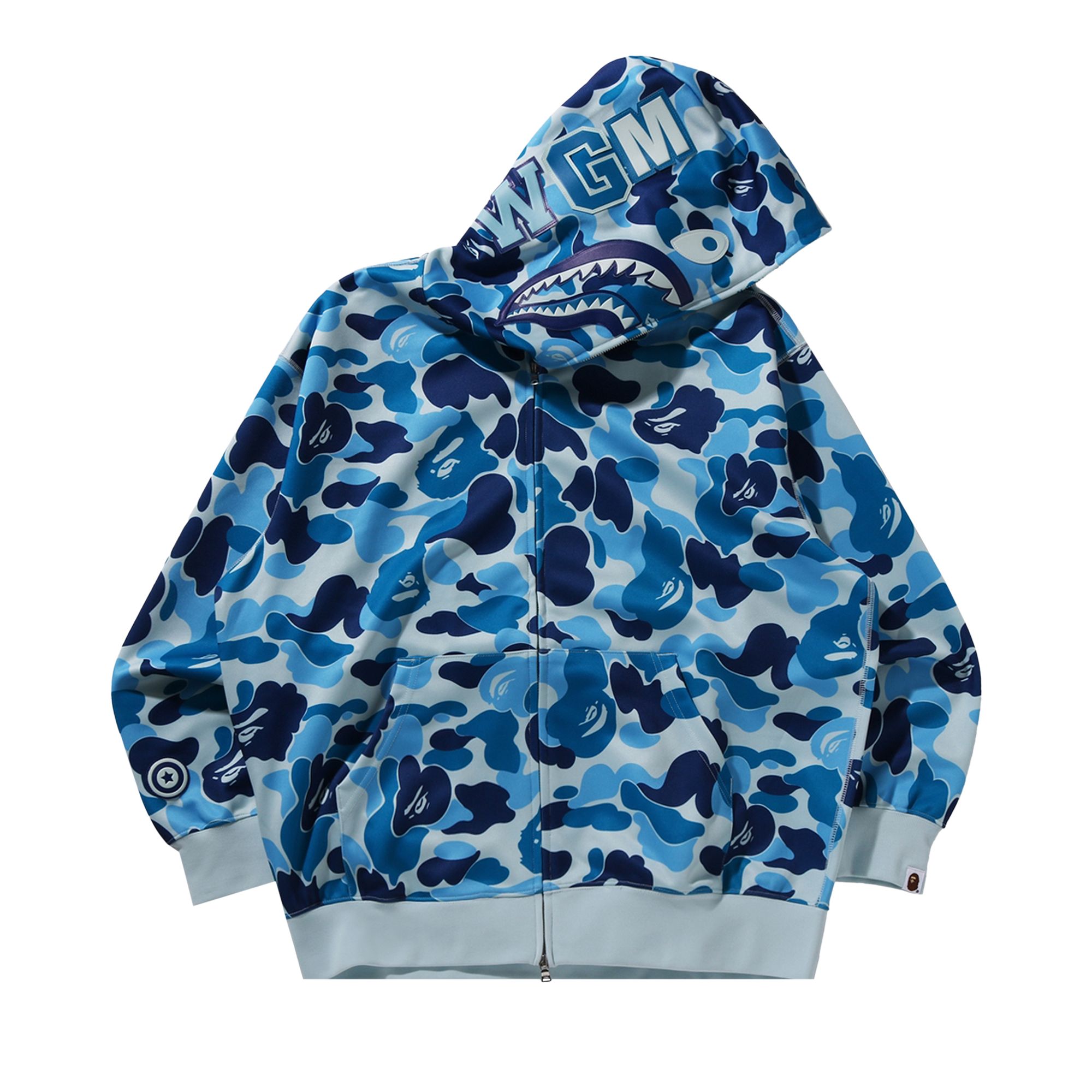 Pre-owned Bape Abc Camo Rayon Relaxed Fit Shark Full Zip Hoodie 'blue' | Men's Size S