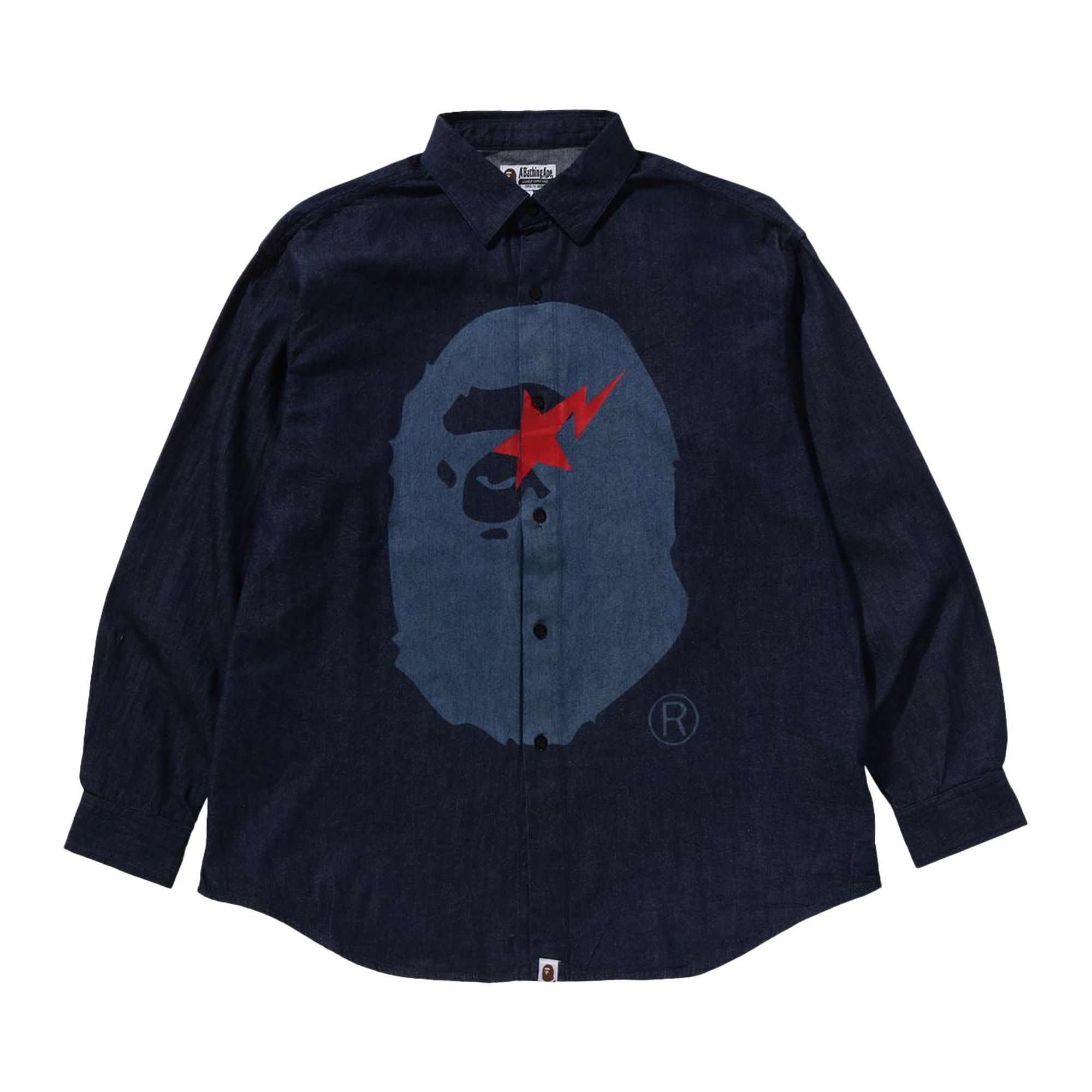Pre-owned Bape Sta Ape Head Relaxed Fit Denim Long-sleeve Shirts 'indigo' | Blue | Men's Size M