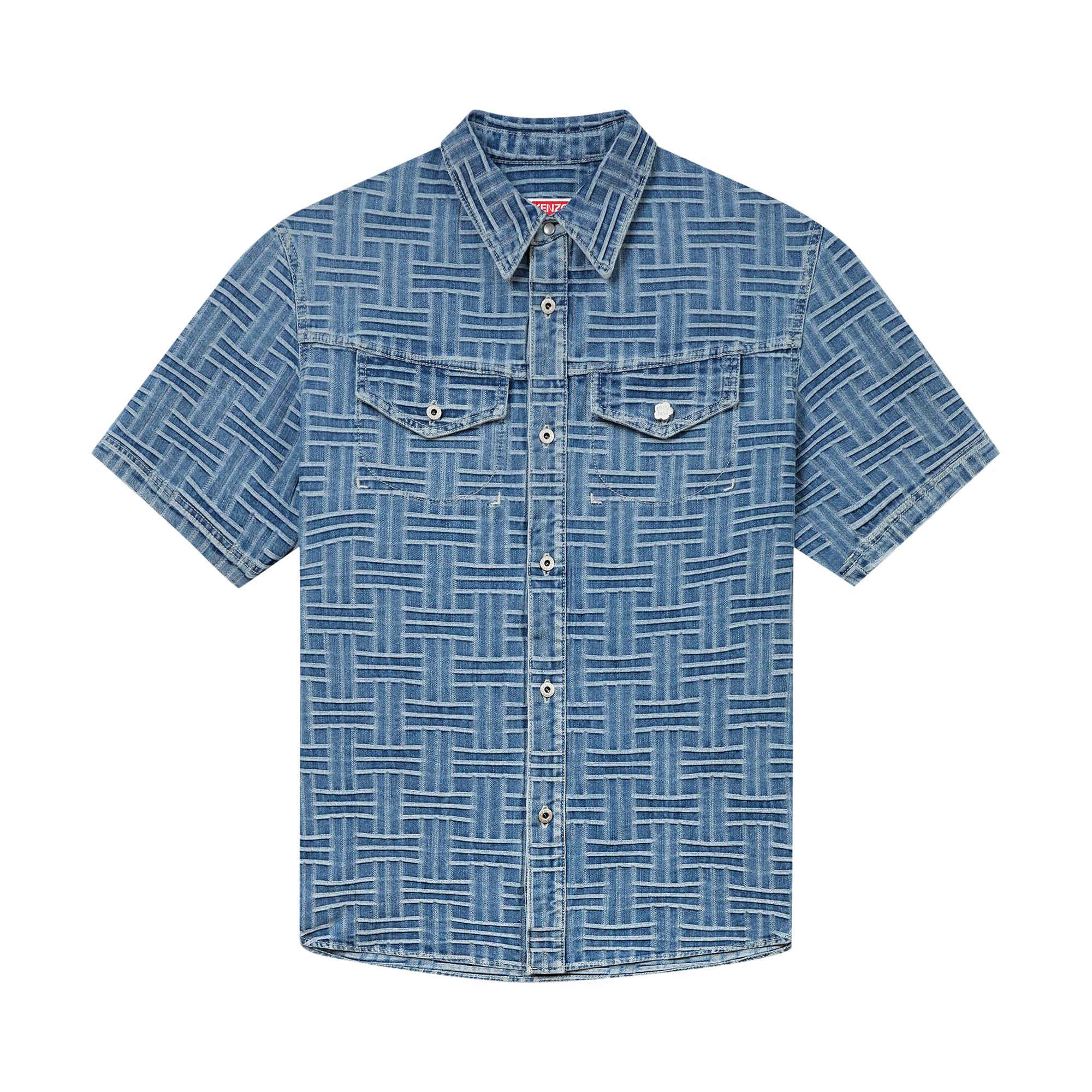 Pre-owned Kenzo Weave Short-sleeve Shirt 'stone Bleach Denim' | Blue | Men's Size L