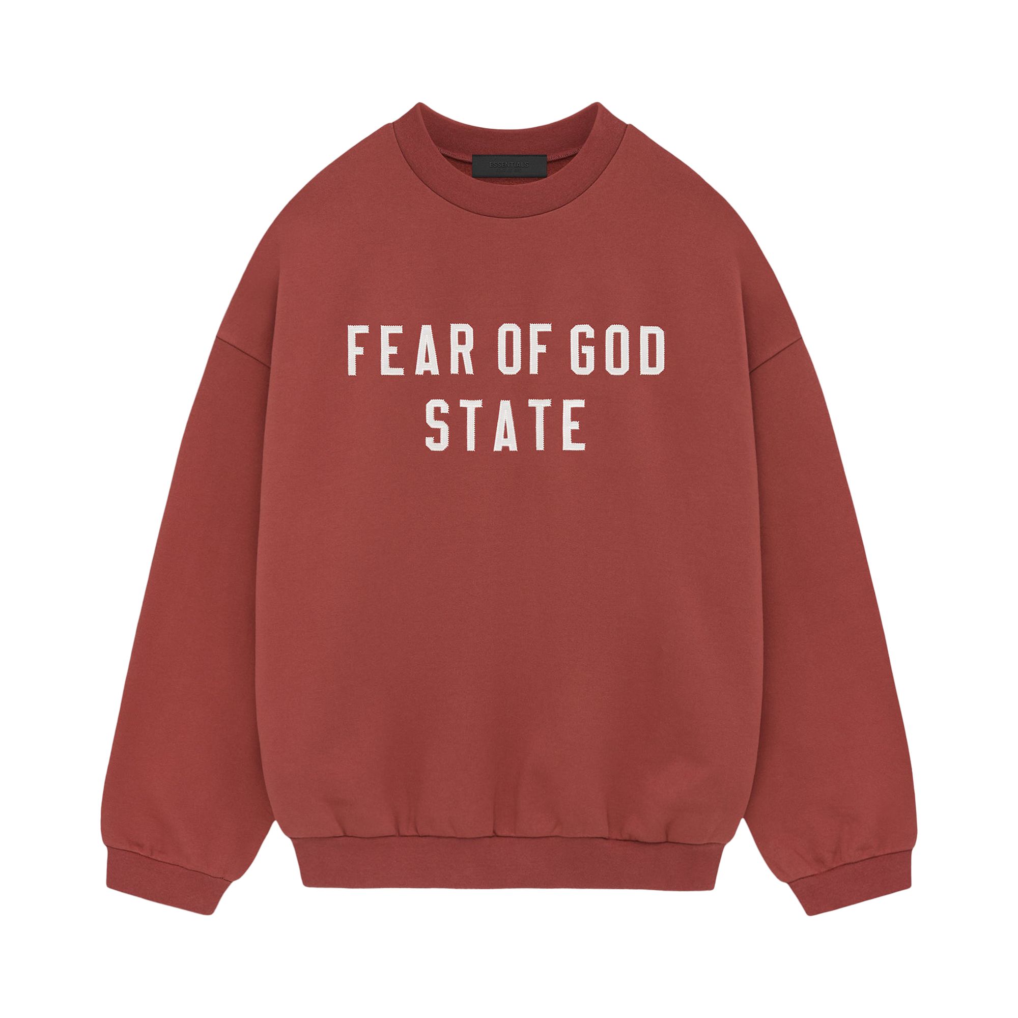 Pre-owned Essentials Fear Of God  Heavy Fleece Crewneck 'crimson' In Red