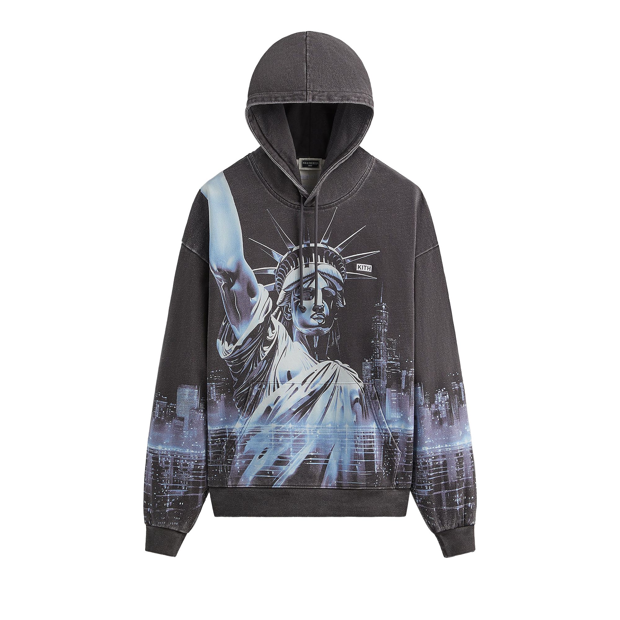 Pre-owned Kith Ny To The World Neon Liberty Vintage Nelson Hoodie 'black' | Men's Size M