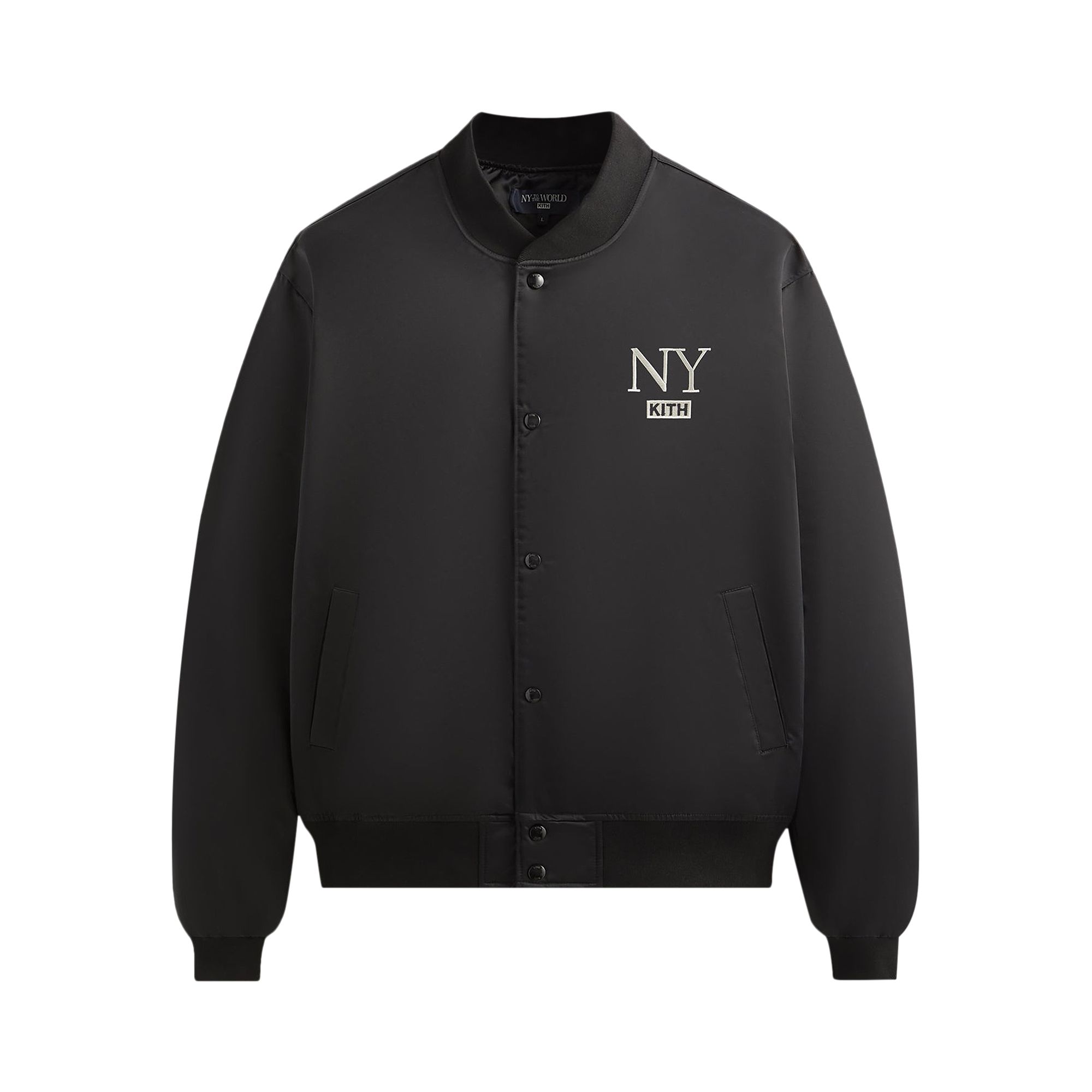 Pre-owned Kith Ny To The World Satin Bomber Jacket 'black' | Men's Size Xl