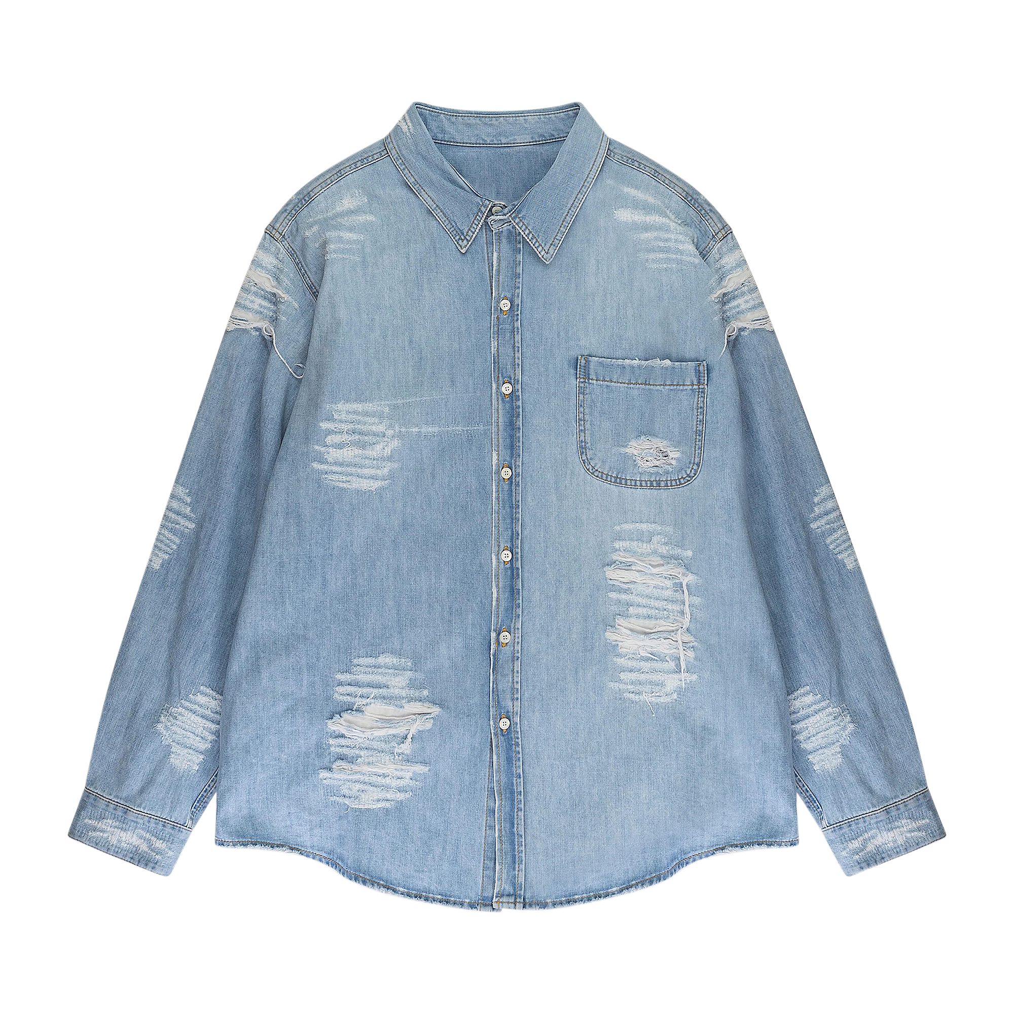 Pre-owned 424 Distressed Denim Shirt 'blue' | Men's Size M