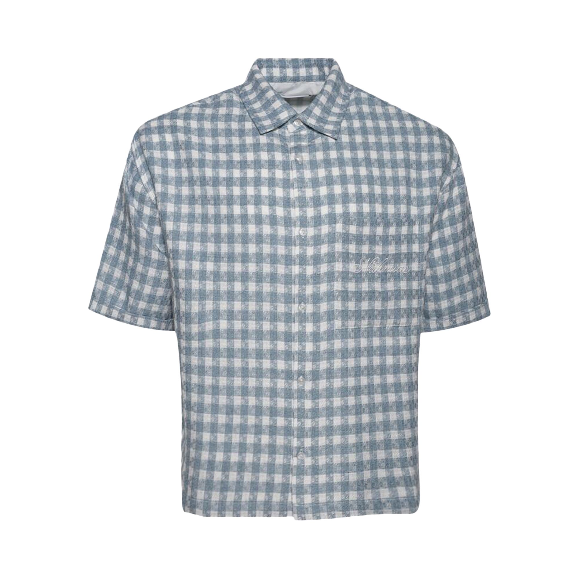Pre-owned Nahmias Plaid Cropped Short-sleeve Shirt 'steel Blue' | Men's Size M