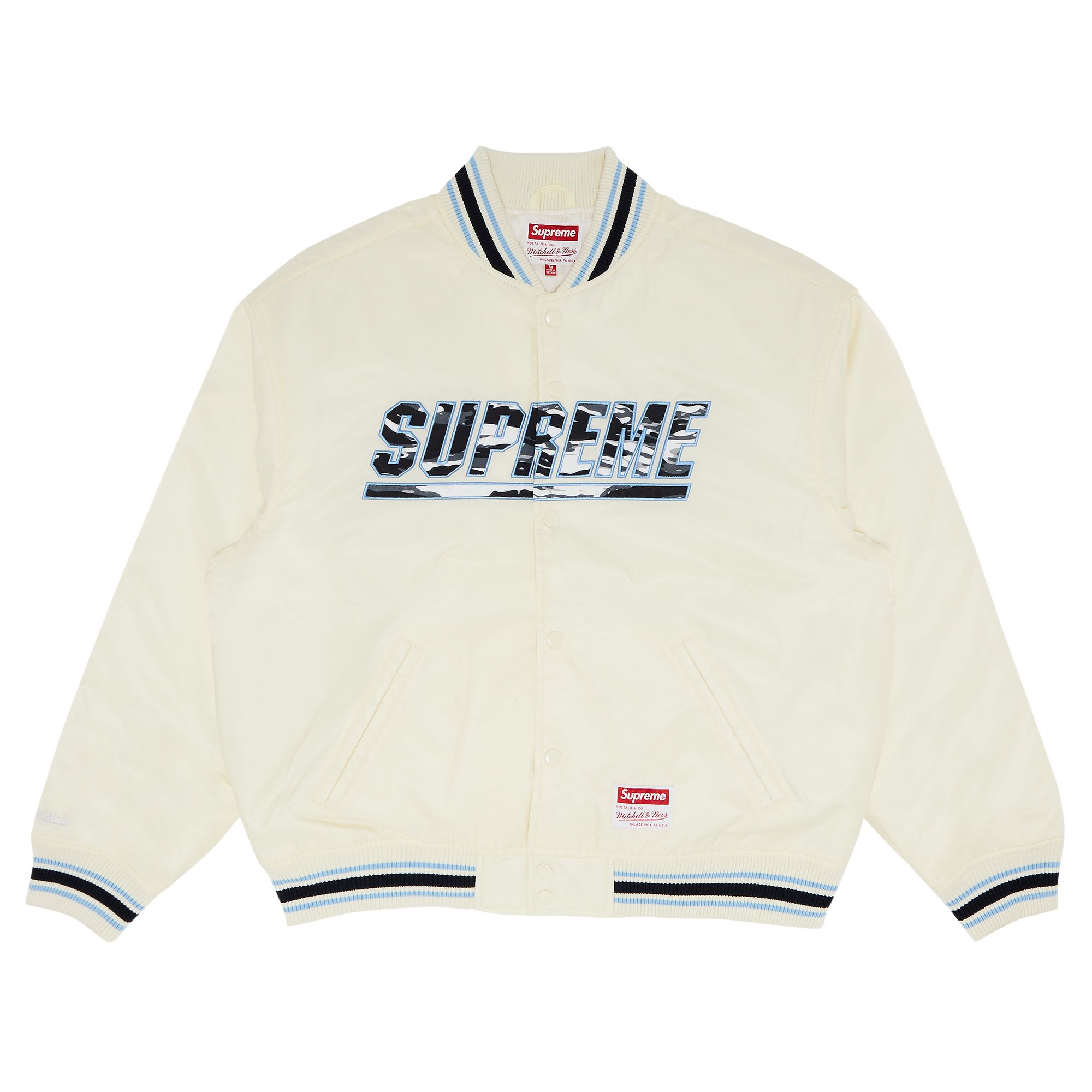Pre-owned Supreme X Mitchell & Ness Camo Logo Varsity Jacket 'white' | Men's Size M