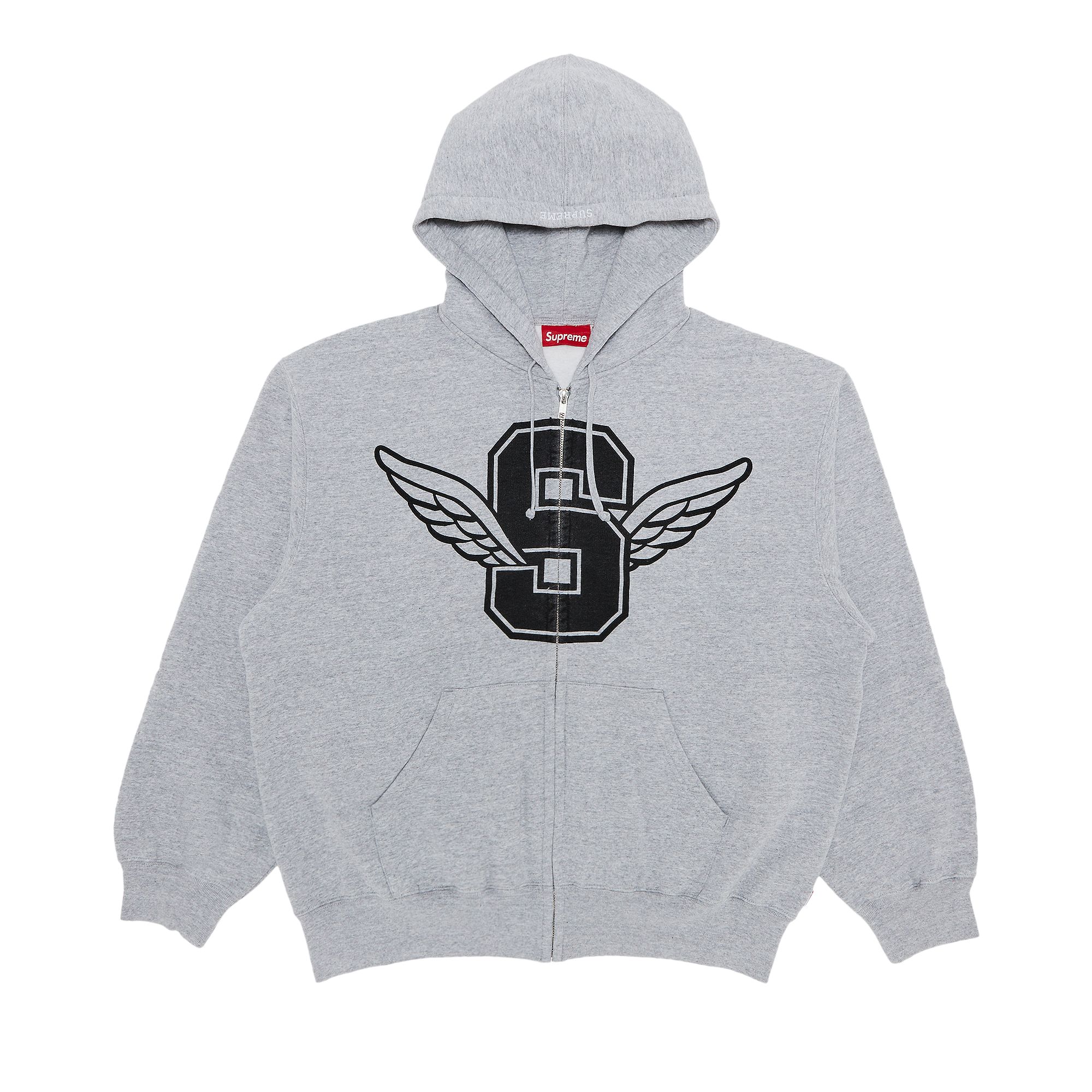 Pre-owned Supreme Wings Zip Up Hooded Sweatshirt 'heather Grey' | Men's Size Xl