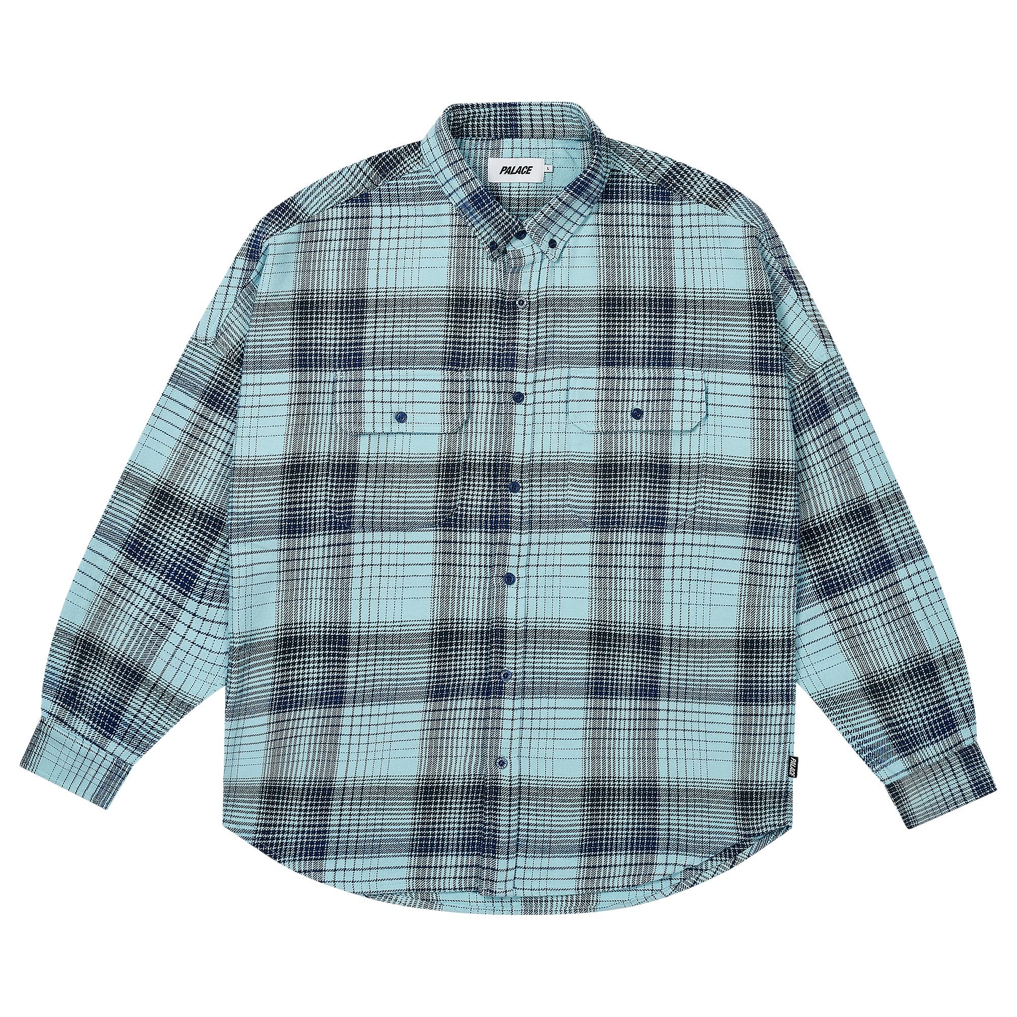Pre-owned Palace Brushed Flannel Drop Shoulder Shirt 'blue' | Men's Size L