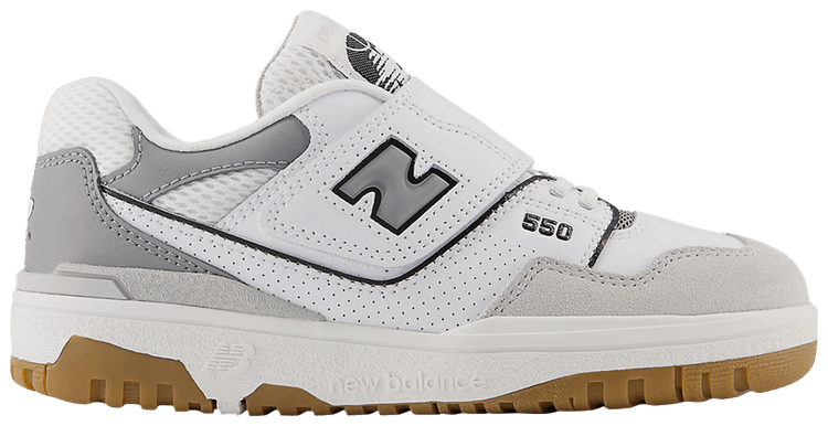 New Balance 550 Hook  Loop Little Kid White Slate Grey