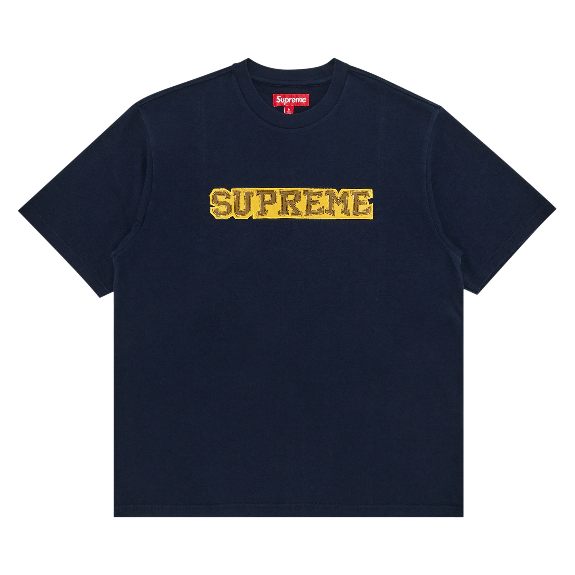 Pre-owned Supreme Satin Appliqué Short-sleeve Top 'navy' | Blue | Men's Size M