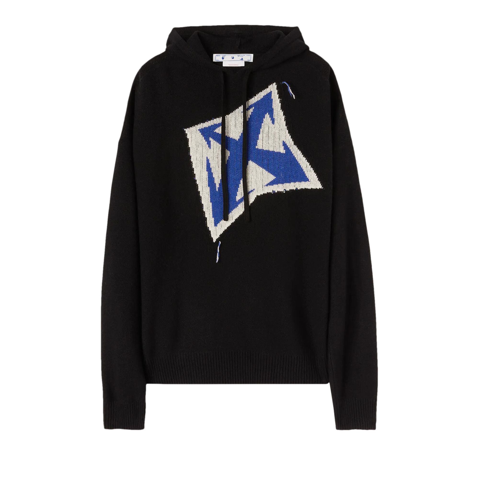 Pre-owned Off-white Thunder Arrow Chunky Knit Hoodie 'black/peacock' | Men's Size S