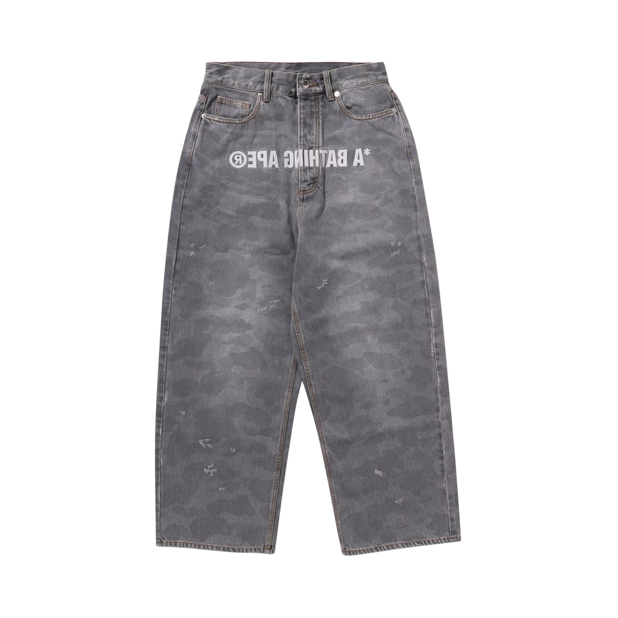 Pre-owned Bape 1st Camo Destroyed Loose Fit Denim Pants 'grey' | Men's Size M