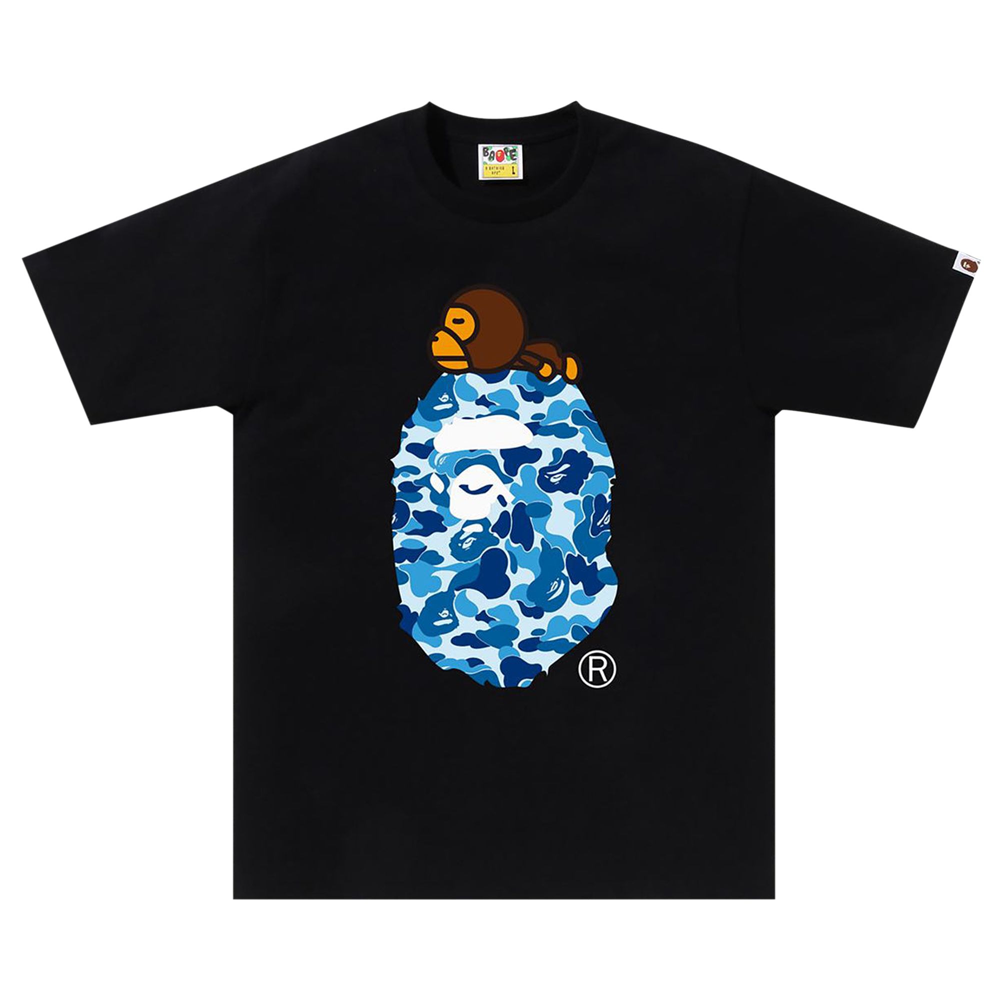 Pre-owned Bape Abc Camo Milo On Big Ape Tee 'black/blue' | Men's Size L